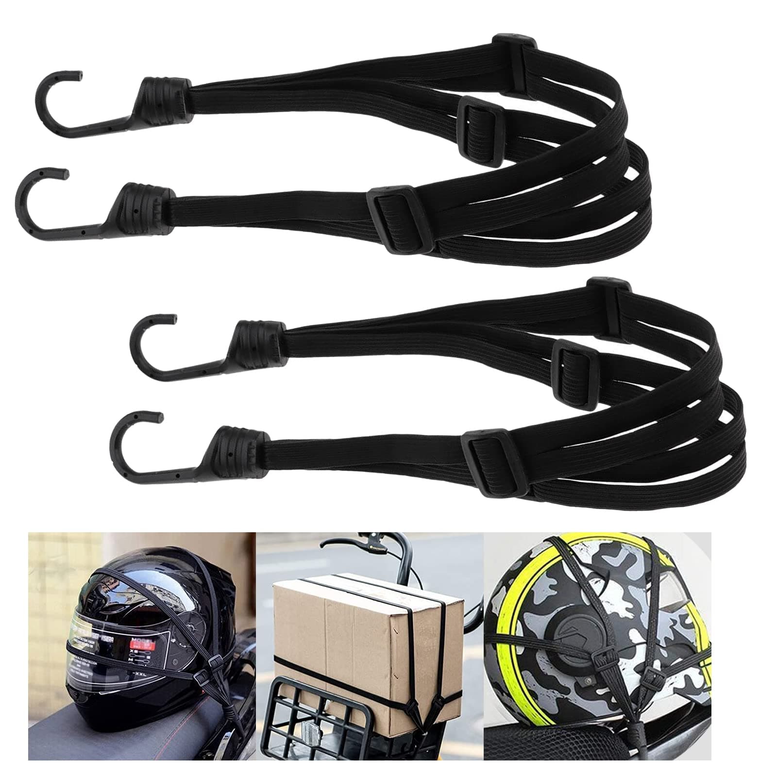 RomonRomon Luggage Straps Expander with Hooks, 2 Pieces Adjustable Bicycle Tie Down Straps with Hooks and 4 Sliding Buckles for Bicycle Motorcycle Fixing Helmet Luggage Shoulder Bag