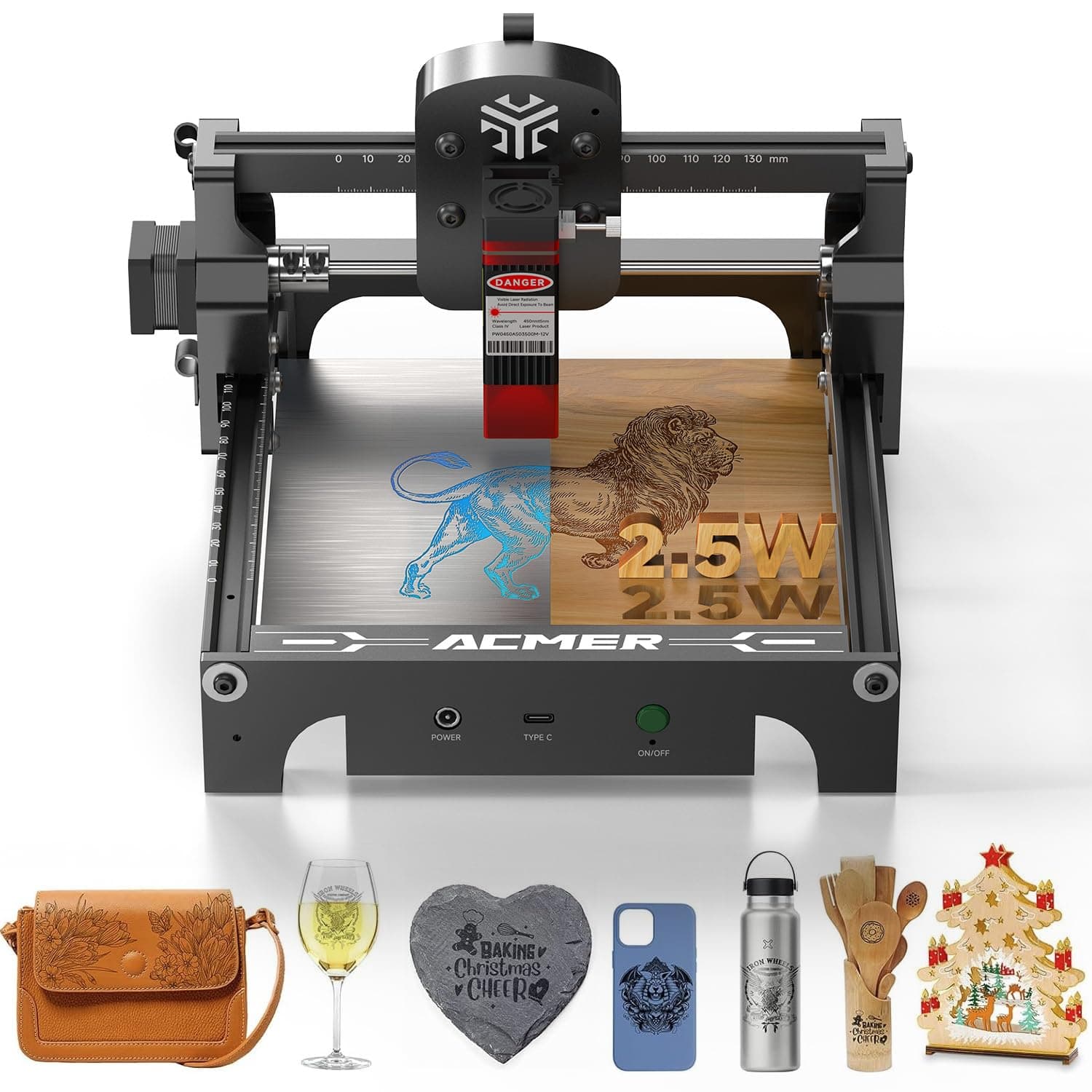 ACMER S1 Laser Engraver Mini Machine for Crafting Beginner-Friendly Wood Laser Engraving for DIY Jewelry Wood Glass Leather, Engraving Area 5.1"x5.1" (2.5W)
