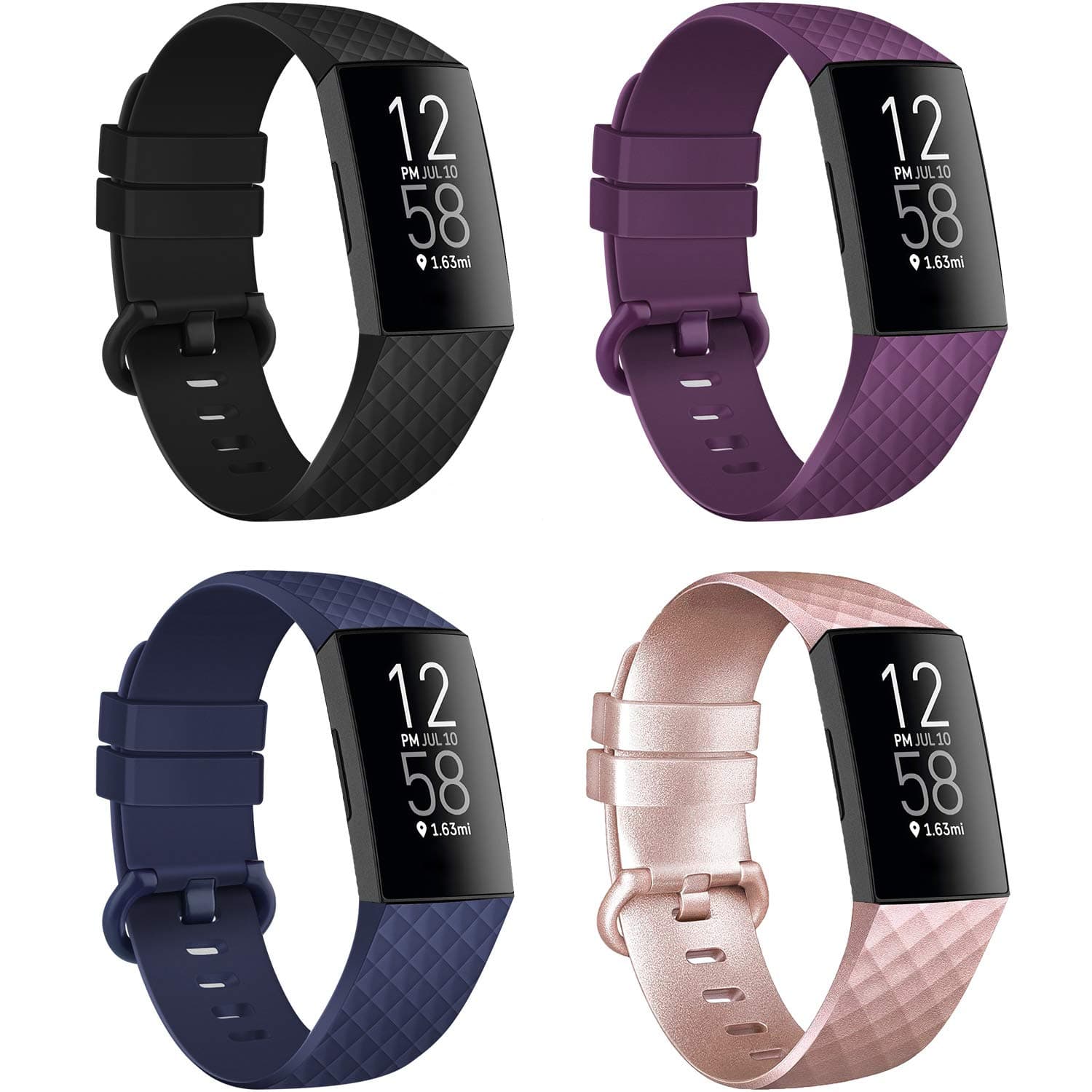 poshei 4 Packs Bands Compatible with Fitbit Charge 4 / Fitbit Charge 3 / Fitbit Charge 3 SE for Women and Men, Classic Replacement Wristband, Soft Silicon Waterproof Quick Release Sports Strap