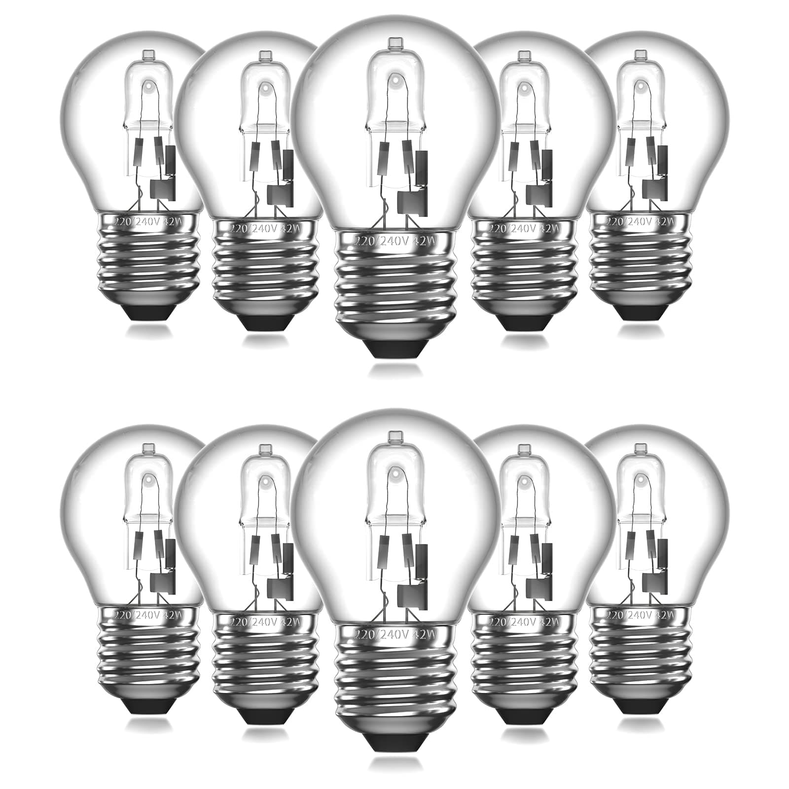 Bonlux G45 E27 Edison Screw ES Halogen Bulb, 42W Dimmable Golf Ball Light Bulb 2700K Warm White, Classic Mini Globes Clear Round Light Bulbs, Equivalent to 60W Incandescent Bulbs 10pcs