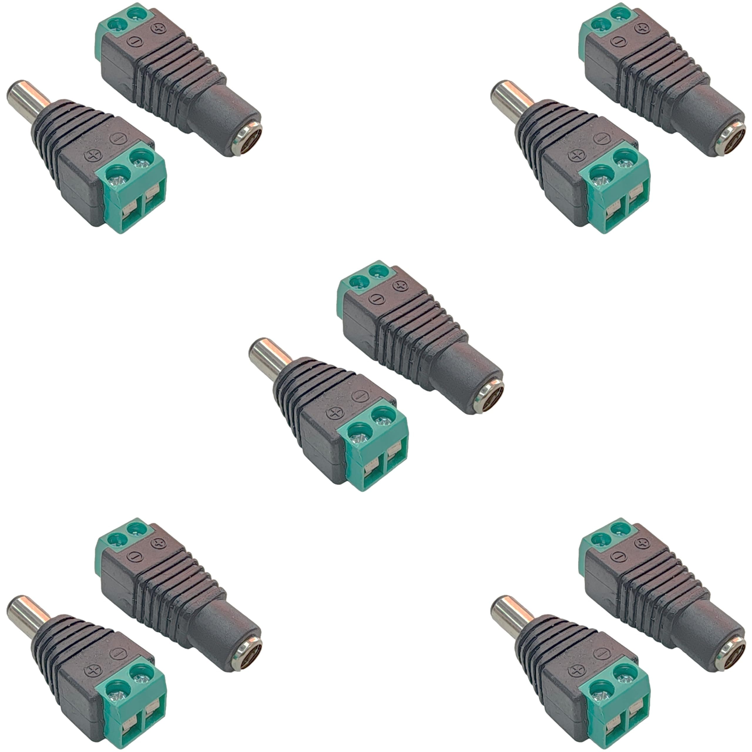 DC Power Jack Plug Adapter Connector for LED Strip, DC Motor, Stepper Motor, CCTV Camera, 2.1 x 5.5mm Male Female 5 Pairs