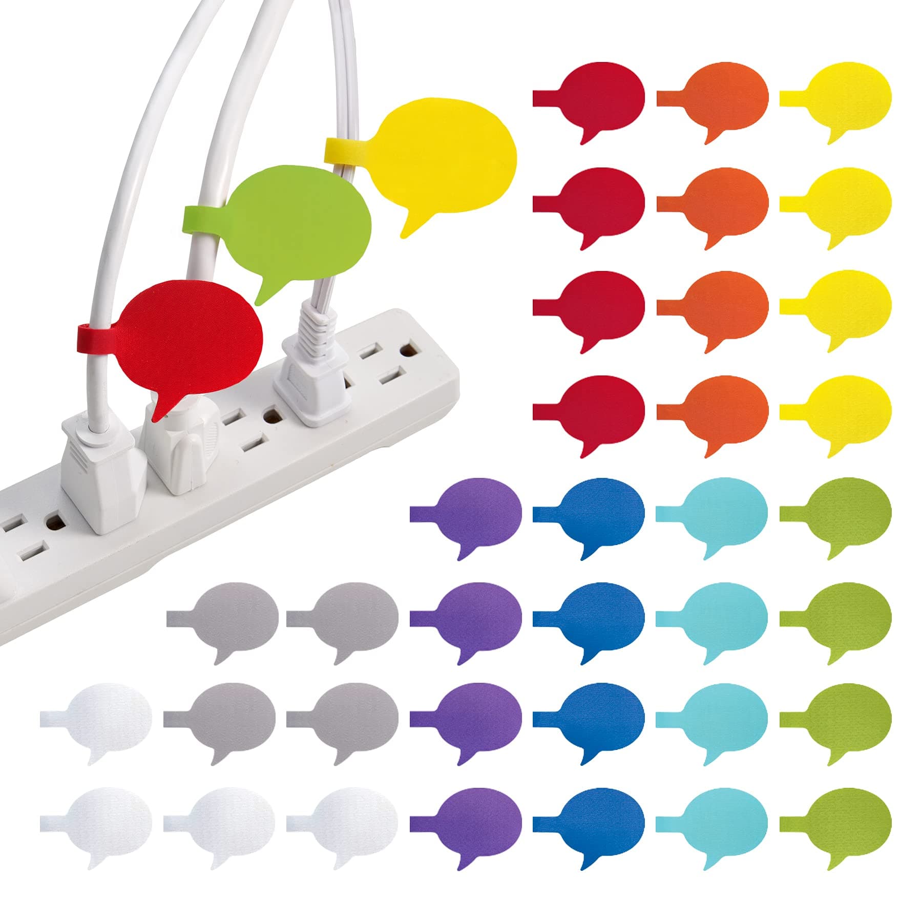 Cable Labels by Wrap-It Storage, Speech Bubbles, Multi-Color (36-Pack) Write On Cord Labels, Wire Labels, Cable Tags and Wire Tags for Cable Management and Organizer for Electronics, Computers, More