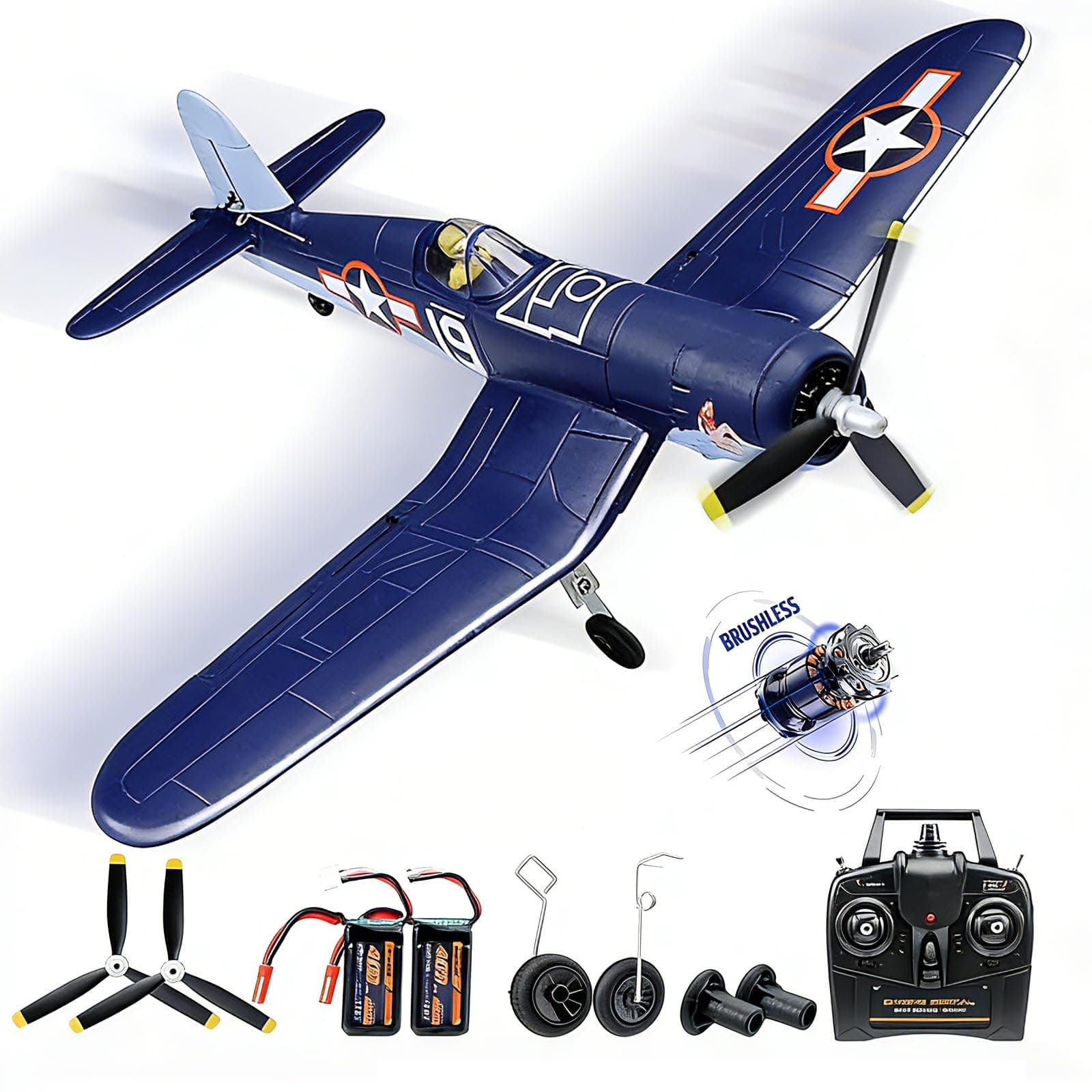 Brushless RC Plane Upgrade 500mm F4U Corsair Stunt RC Airplane RTF with Gyro Stabilization Remote Control Airplane 2.4GHz Radio Control Aircraft Fighter Glider for Adults & Beginners