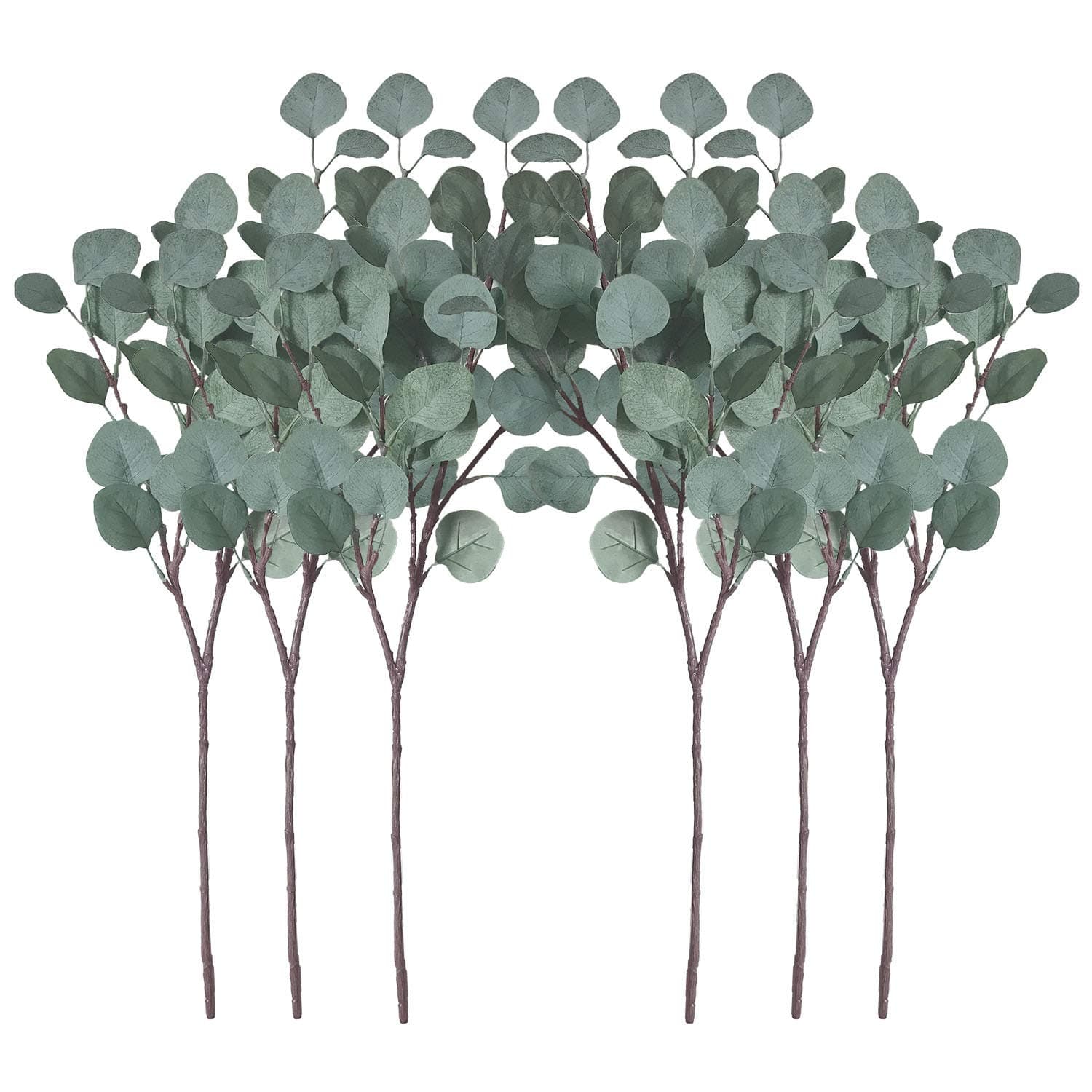 Pack of 6 Eucalyptus Stems Artificial Silver Dollar Leaves Artificial Greenery Faux Holiday Greens Flower Leaf Arrangement for Home Decor