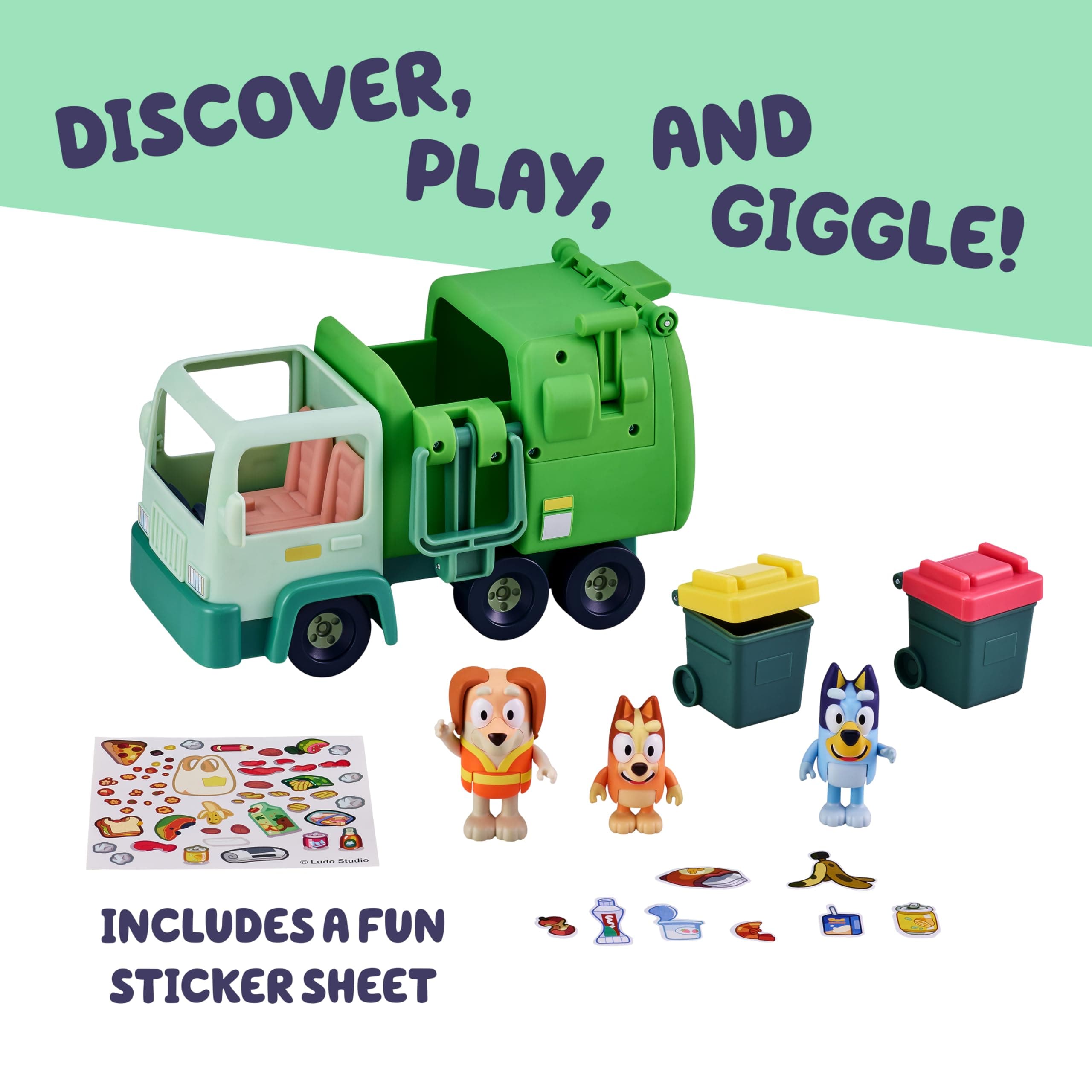 Bluey Garbage Truck - 2.5" and Bin Man Poseable Figure with Playset, Multicolor, 17512