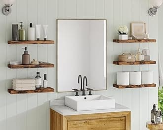 Fixwal 15.8in Floating Shelves, Set of 6 Wood Shelves, Wall Shelf Famous Sheving for Bathroom, Bedroom, Living and Kitchen Room Decor (Rustic Brown)