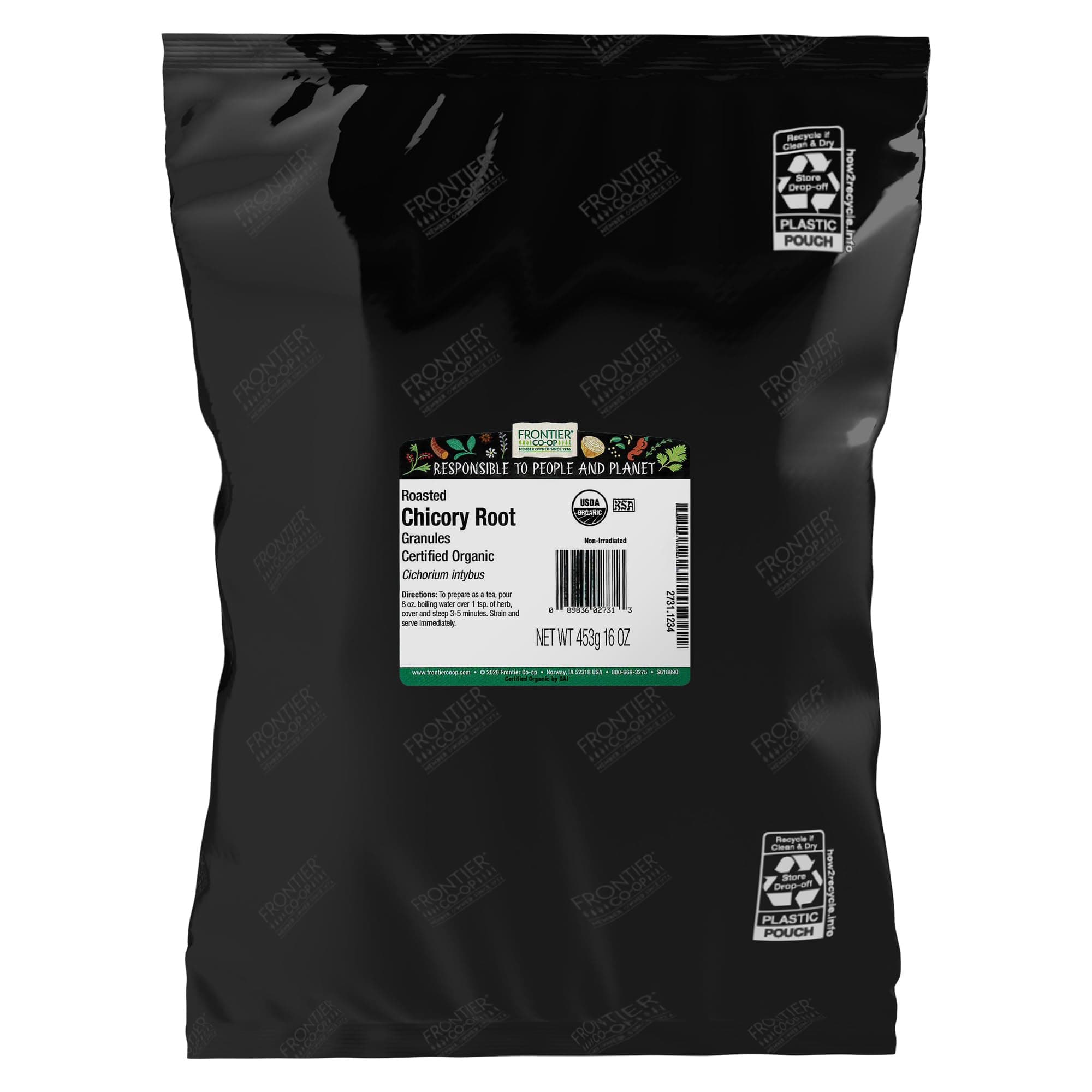 Frontier Co-op Organic Roasted Chicory Root Granules 1lb - Chicory Root Coffee Substitute Alternative