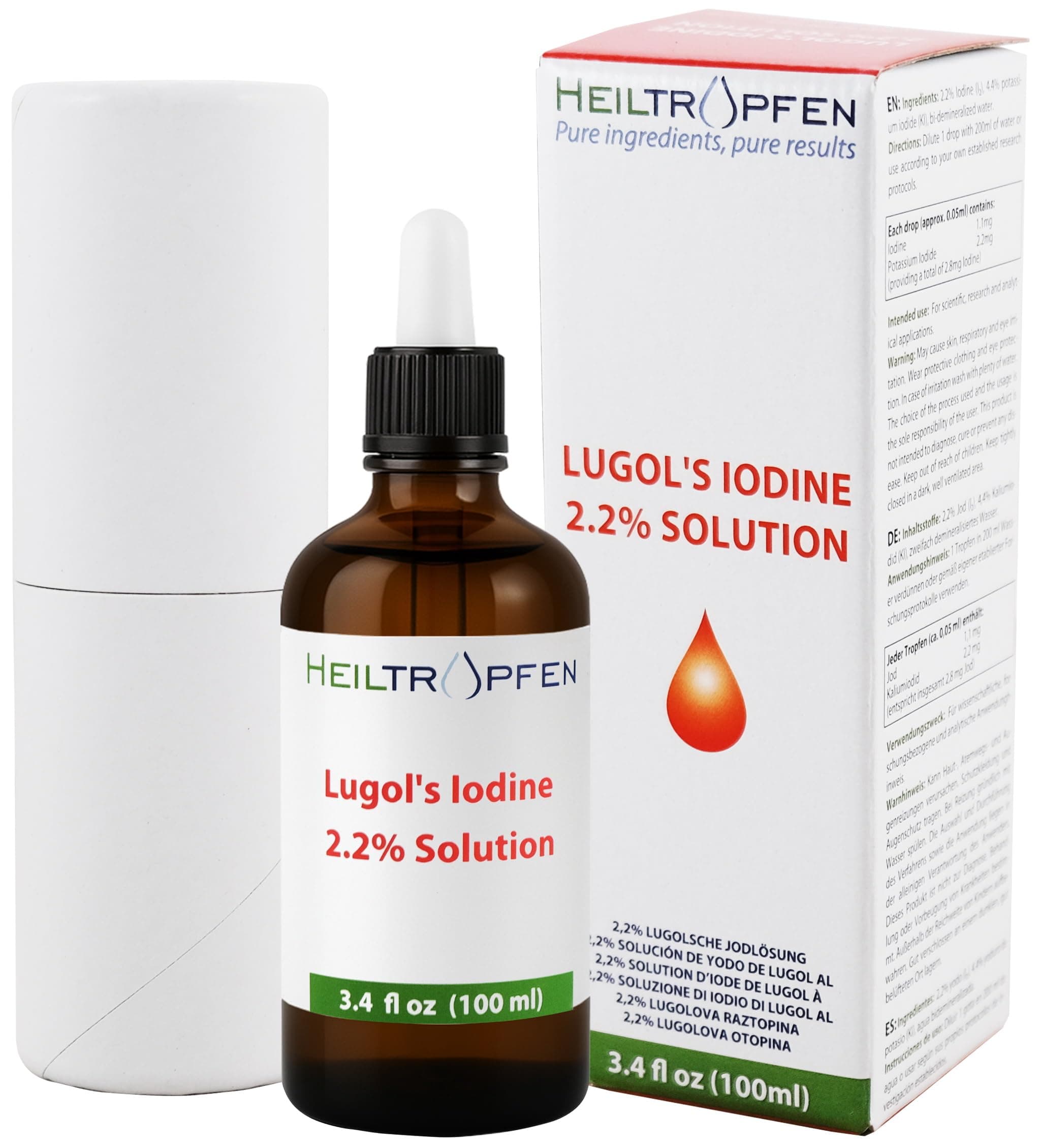 Heiltropfen 2.2% Lugol's Iodine Solution (3.4 Fl Oz), Pharmaceutical Grade, Lugols Solution Made with Iodine and Potassium Iodide. ®