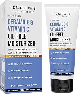 Dr. Sheth's Ceramide & Vitamin C Oil - Free Moisturizer| Lightweight Moisturizer To Hydrate & Brighten Skin | With Vitamin C, Ceramide & Ashwagandha | For Women & Men | 100G