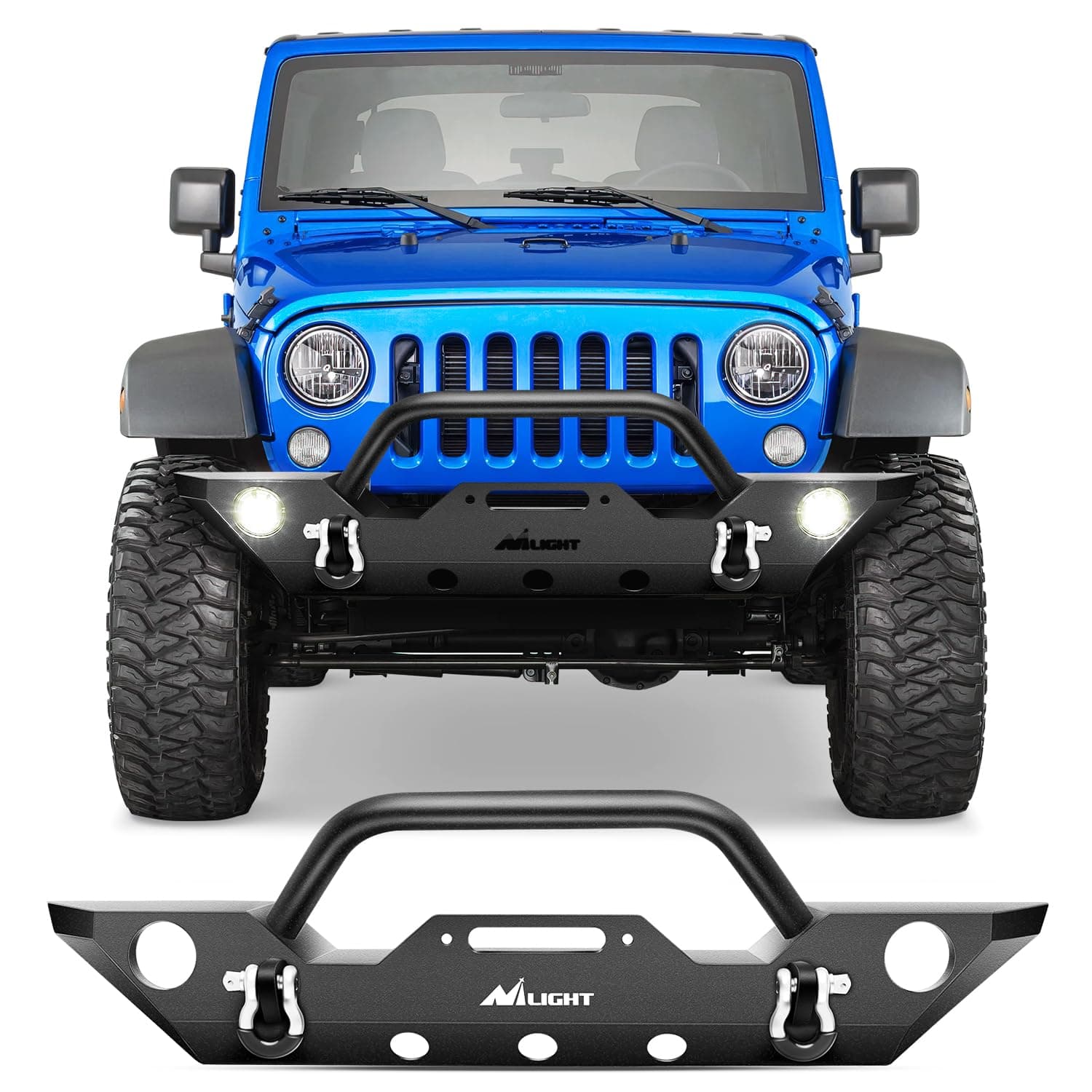 Nilight Front Bumper Compatible for 2007 2008 2009 2010 2011 2012 2013 2014 2015 2016 2017 2018 Jeep Wrangler JK/JKU Rock Crawler Fog Lights Hole Winch Plate