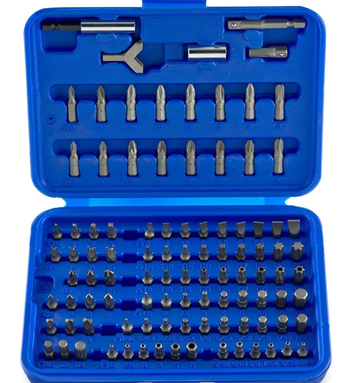 NEIKO 10048A Security Bit Set 100-Piece Set Cr-V Steel 1/4-inch Adapters Phillips Slotted Hex Torx Star Tamperproof Pozi Square Spanner Torque Tri-Wing Clutch Spline Wing Nut, Security Torx Bit Set