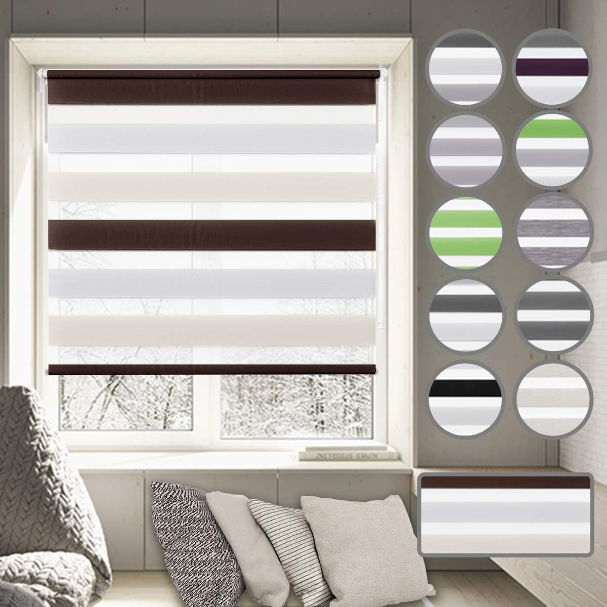 Day and Night Roller Blinds - 70 x 150 cm White Beige Brown Zebra Roller blinds Translucent or Blackout Curtains Easy Fix with Accessories for Windows and Doors
