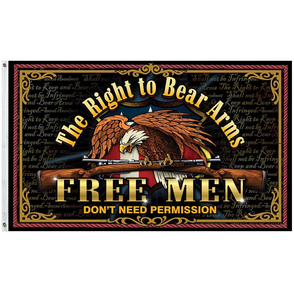 Free Men Don't Need Permission Flag - 2nd Amendment Right to Bear Arms Flag