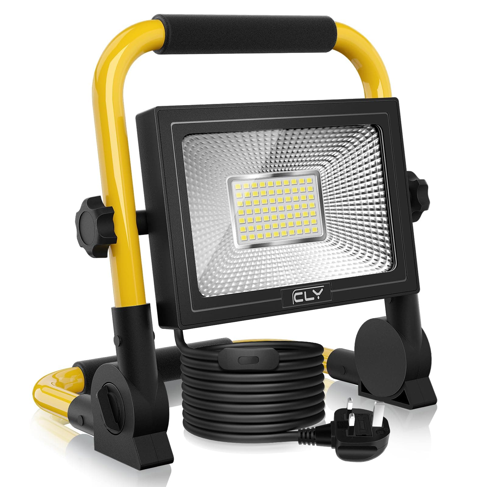 CLV 60W LED Work Light 5200LM, Job Site Light, Plug in Folding FloodLight, Portable Stand Work Lights Mains Powered LoftLight for Car Repairing Home Workshop Garage, 6500K Cold White 5M Wire with Plug