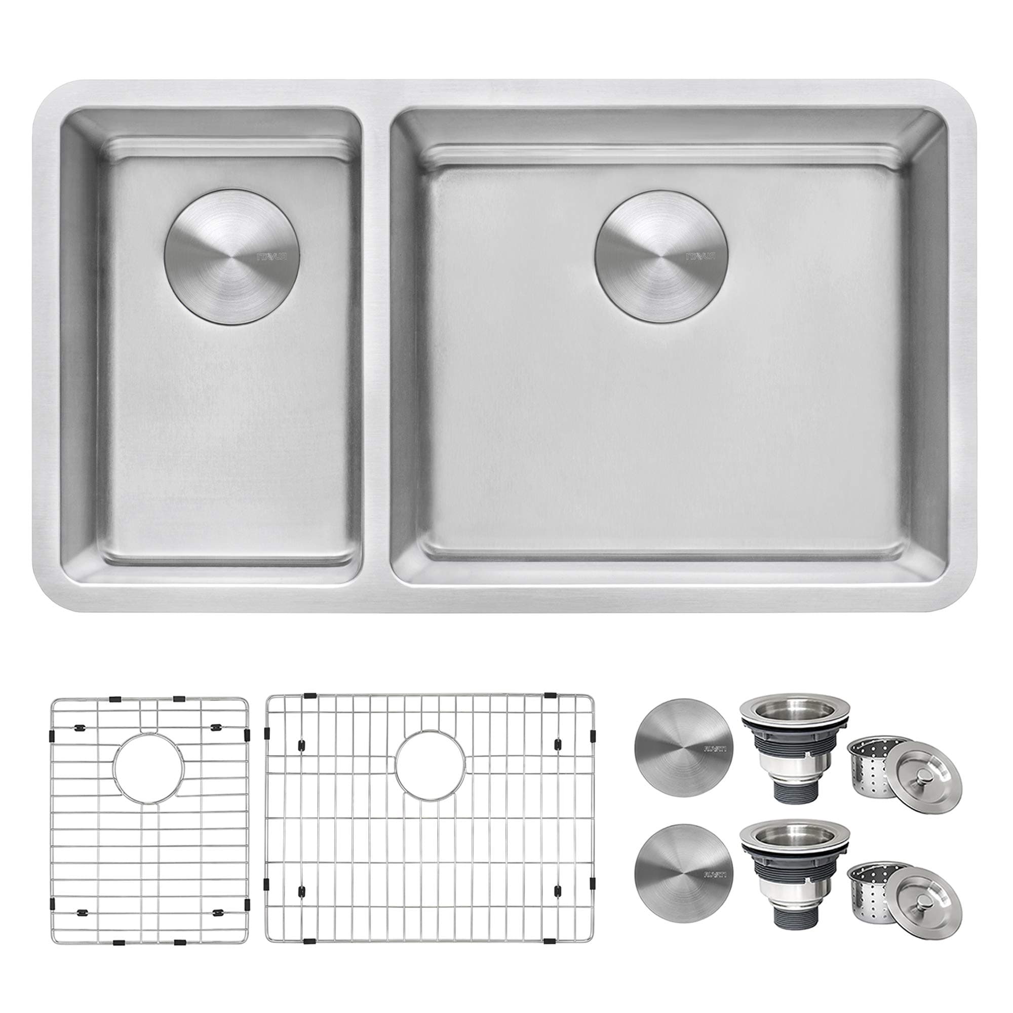 32-inch Undermount Kitchen Sink - 30/70 Double Bowl Kitchen sink - 16 Gauge Stainless Steel Kitchen Sinks with Brushed Finish hides scratches, Easy-to-Clean Undermount Sink - RVM5307