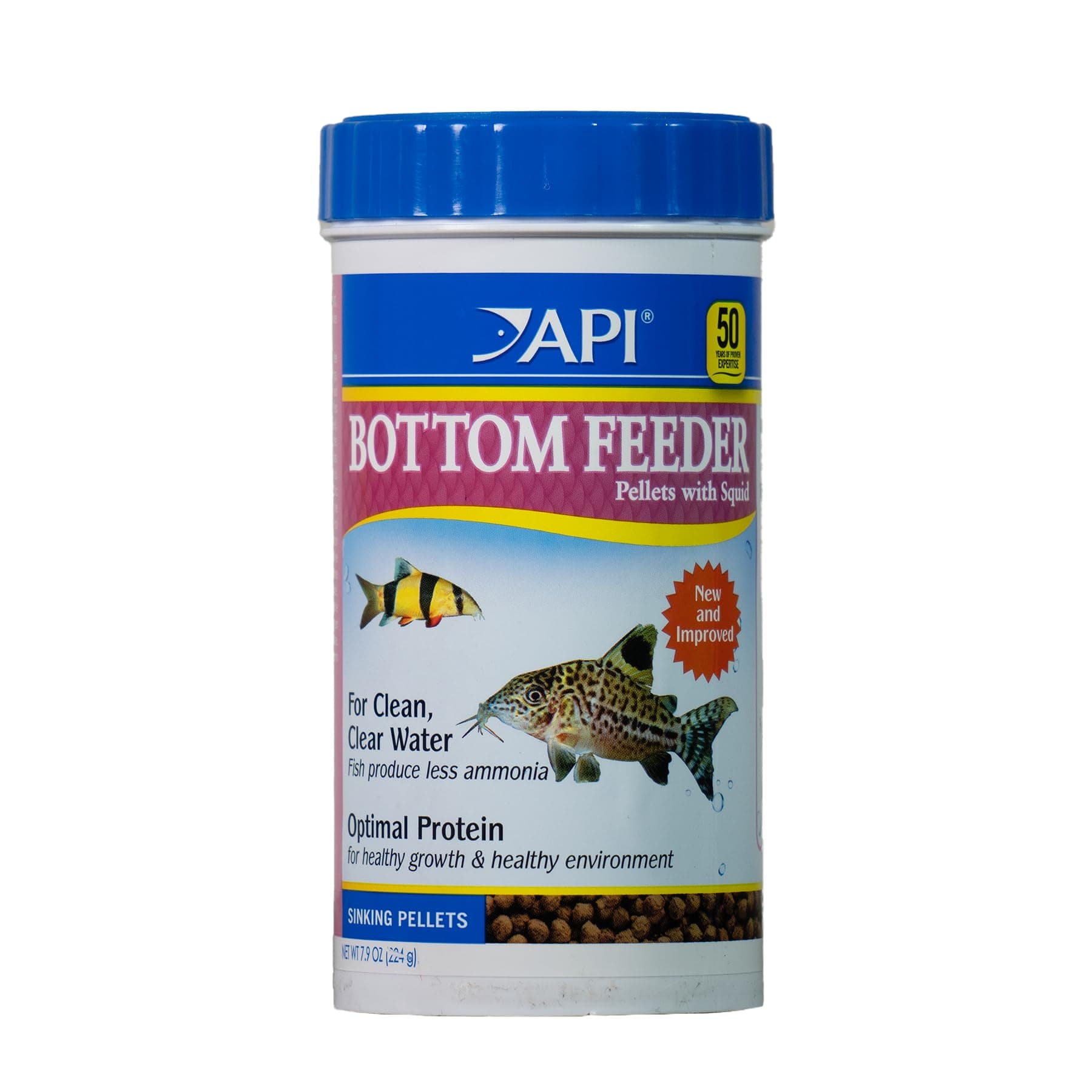 API BOTTOM FEEDER PELLETS WITH SQUID Fish Food 7.9-Ounce Container
