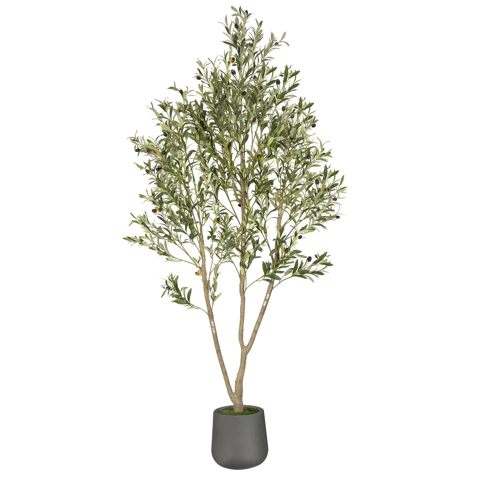 Artificial Olive Tree, 7FT Tall Faux Olive Tree with Gray Planter, Artificial Plants with Natural Wood Trunk and Lifelike Fruits for Home Office Decor