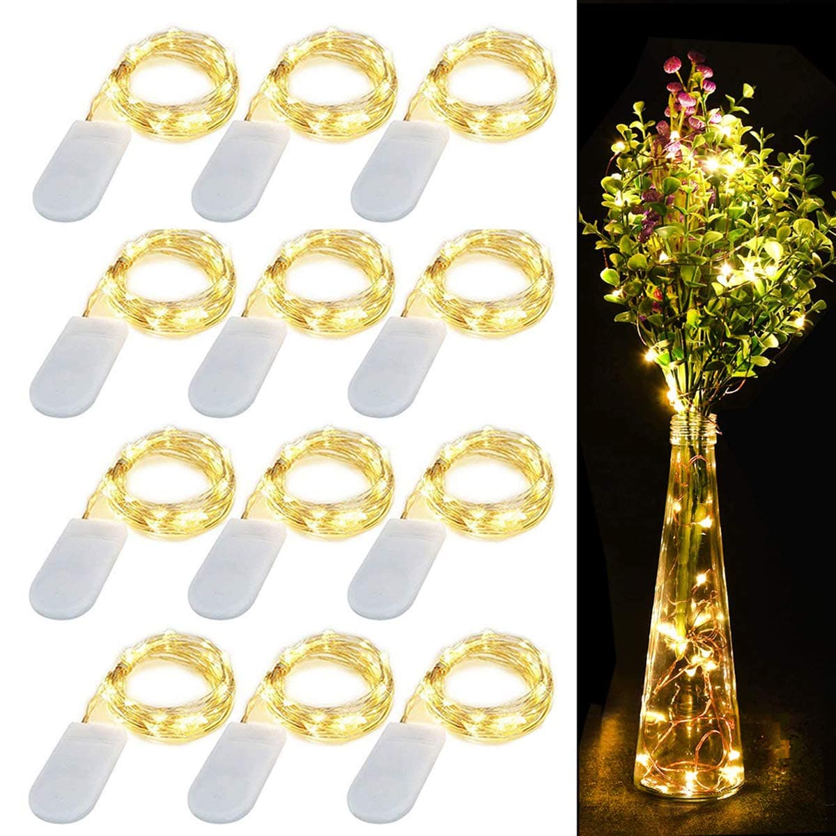 COOLWAS 12 Pack Fairy Lights, 20 LED String Lights 7.2ft Silver Copper Wire Waterproof Fairy String Lights Battery Operated Starry String Lights for Bedroom Patio Garden Wedding Party Festival Decor