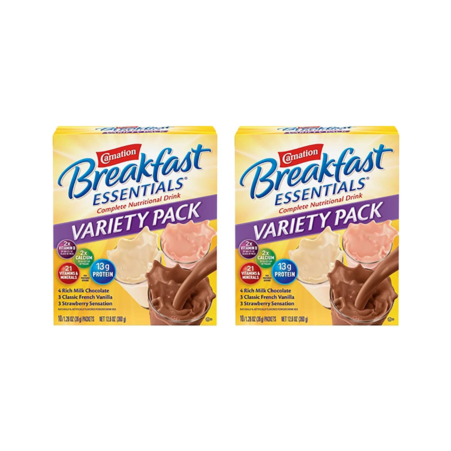 Breakfast Essentials Powder Drink Mix Variety Pack, Complete Nutritional Drink, 10 Count Box of 1.26 oz Packets (Pack of 2)