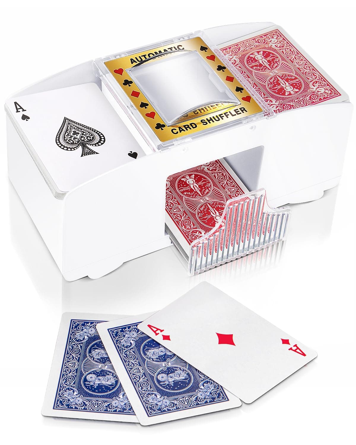 White 1-2 Deck Automatic Card Shuffler, Poker Shuffler Machine, Casino Card Electric Shuffler, Playing Card Mixer Shuffler for UNO, Blackjack, Poker, Omaha, Home Card Games