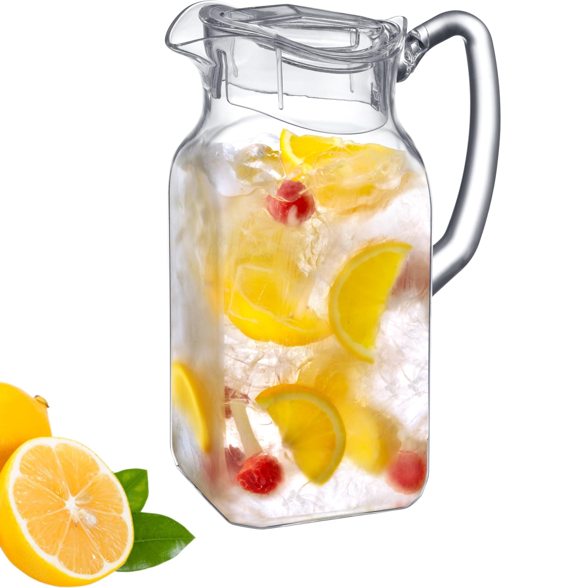 Amazing Abby - Quadly - Plastic Pitcher (64 oz, 2 Quart), Clear Water Pitcher with Lid, Fridge Jug, BPA-Free, Shatter-Proof, Great for Iced Tea, Sangria, Lemonade, Juice, Milk, and More