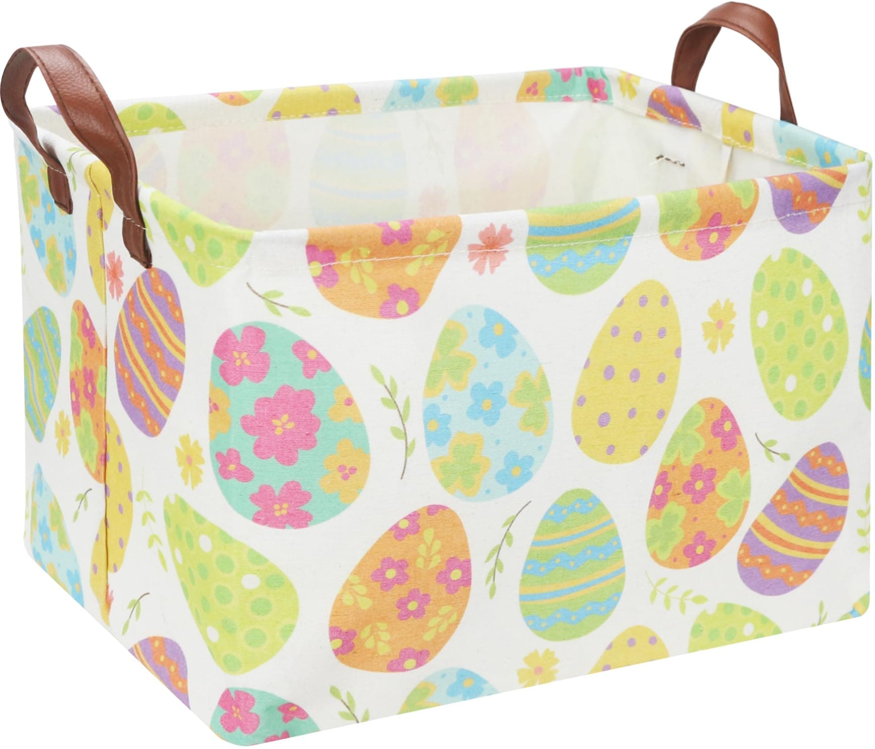 Rectangular Easter Basket Empty,Colorful Easter Eggs Basket for Kids,Waterproof Storage Basket with Handles,Gift Basket(Colorful Eggs)