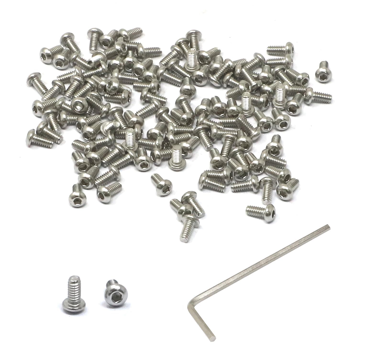 iexcell 100 Pcs M2 x 4mm Thread Pitch 0.4 mm Stainless Steel 304 Hex Socket Button Head Cap Screws Bolts Kit
