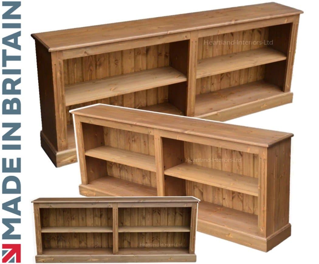 Low Pine Bookcase, 6ft Wide Handcrafted & Waxed Adjustable Display Shelving Unit, Bookshelves. Choice of Colours. No flat packs, No assembly (BK13)