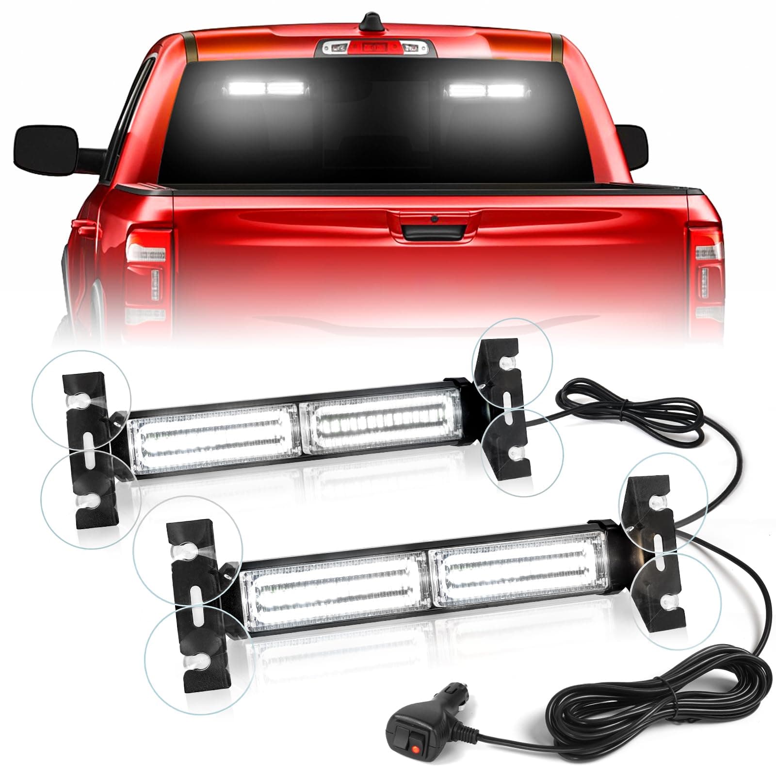 HLauto 1002L Emergency Strobe Traffic Advisor Light Bar: 40 LED Dash Safety Warning Flashing Light, Front/Rear Windshield Visor Lights for Construction Vehicle, Tow/Plow Truck (2x10.7inch, White)