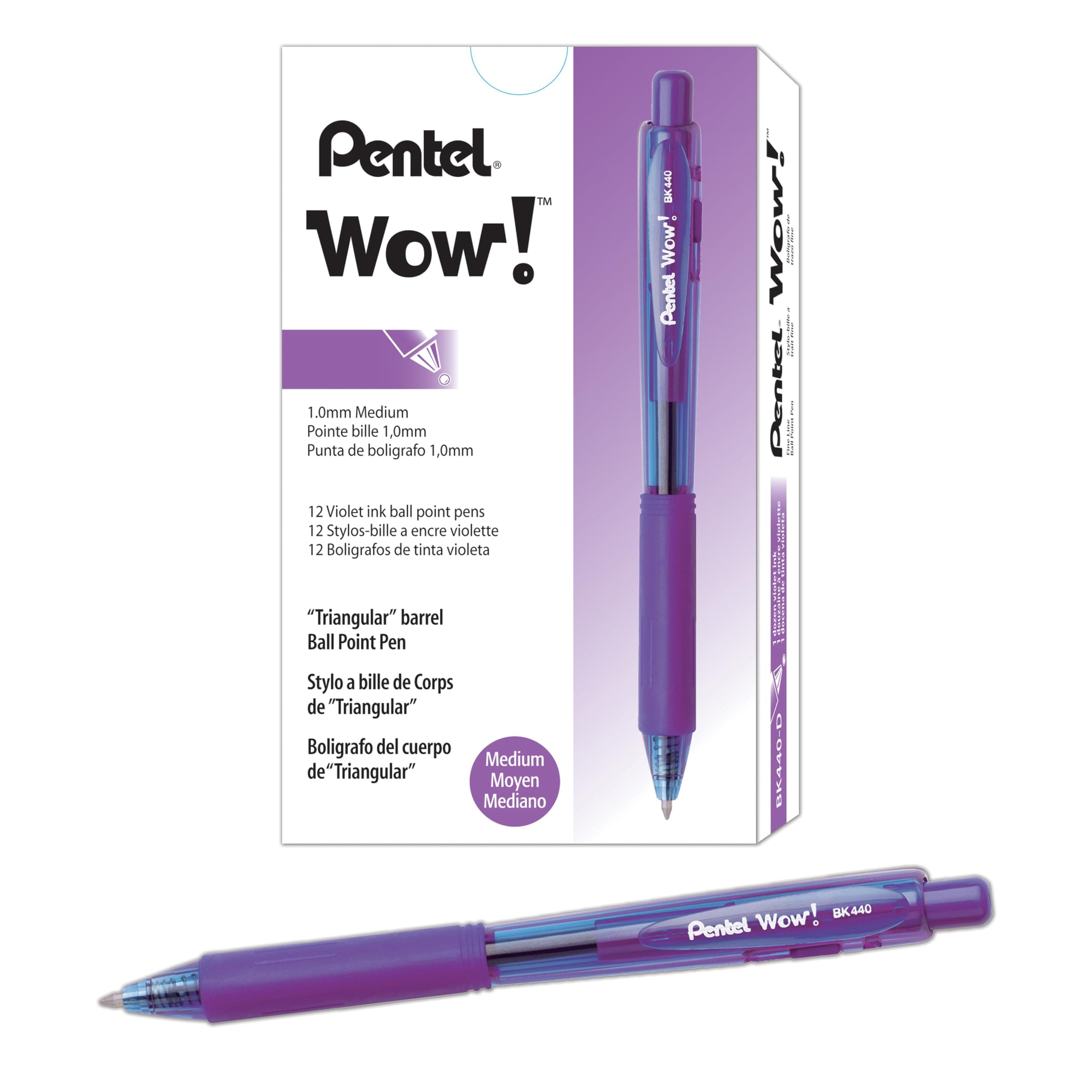 Pentel Wow! Retractable Ballpoint Pen, (1.0mm) Medium Line, Violet Ink, Box of 12 (BK440-V)