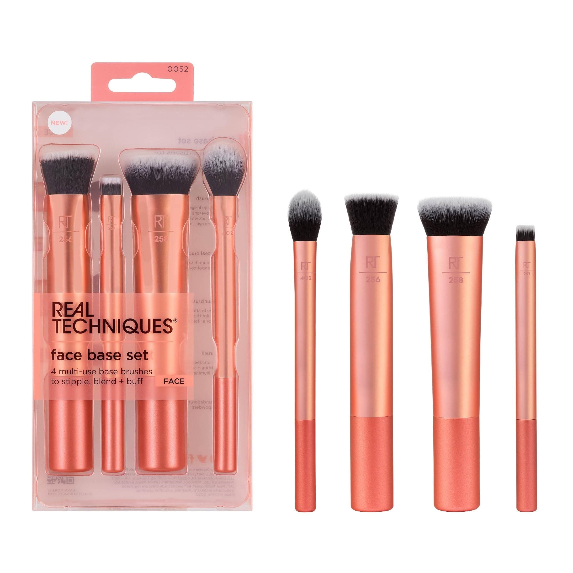 REAL TECHNIQUES Face Base Makeup Brush Kit, For Concealer, Foundation, & Contour, Works With Liquid, Cream & Powder Products, For Blending & Buffing, Makeup Brush Set for Sculpting, 4 Piece Set