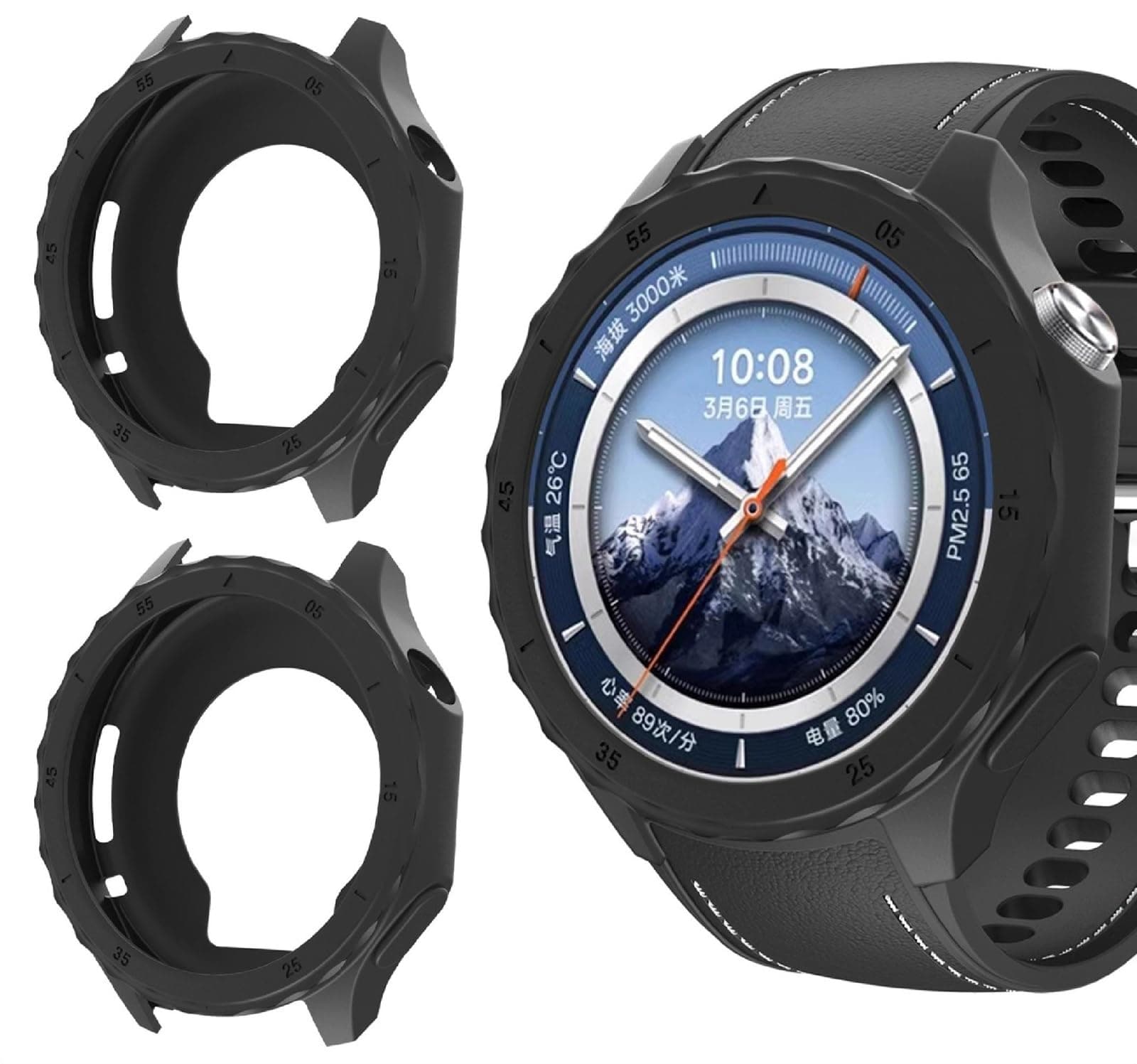 GIOPUEY Case Compatible with OnePlus Watch 3, [2 PACK] Soft TPU Silicone Protective Case Cover, Shock Resistant - Black