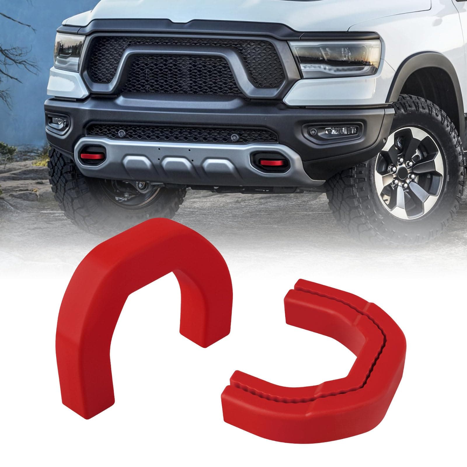 Custom Red RAM 1500 2019-2024 Front Tow Hooks Covers Hitch Cover