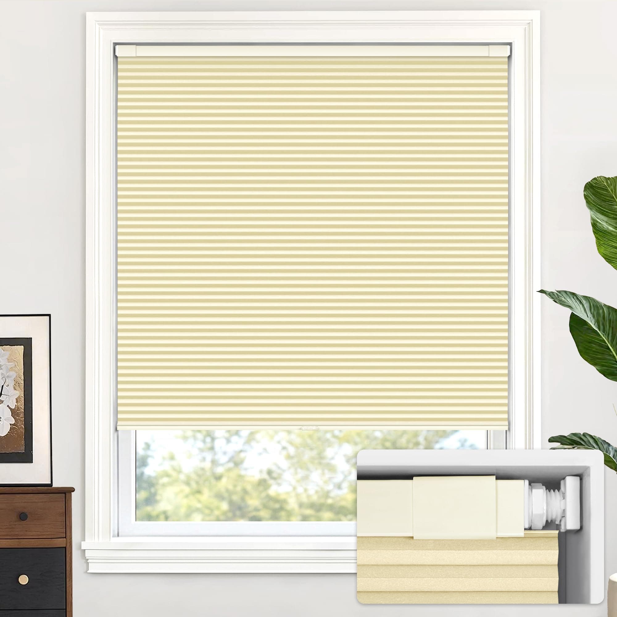 LazBlinds Cordless Cellular Shades, No Tools No Drill Blackout Honeycomb Shades Pleated Blinds for Windows, 21" W x 64" H, Soft Cream