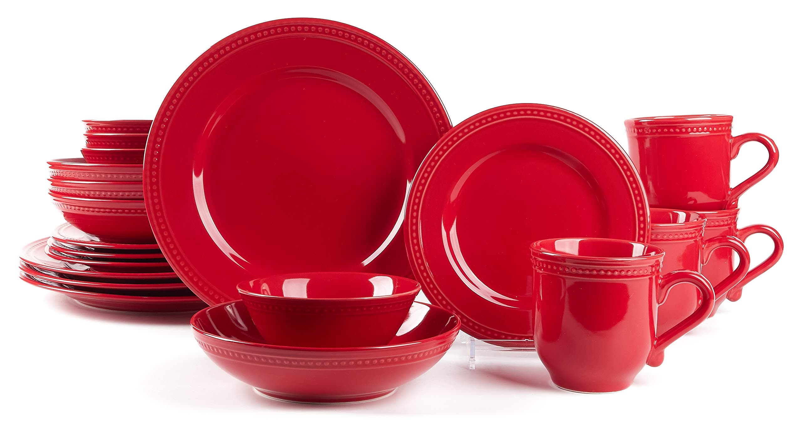 Pearl Dots Stoneware Dinnerware Set (20pc Set, Red)