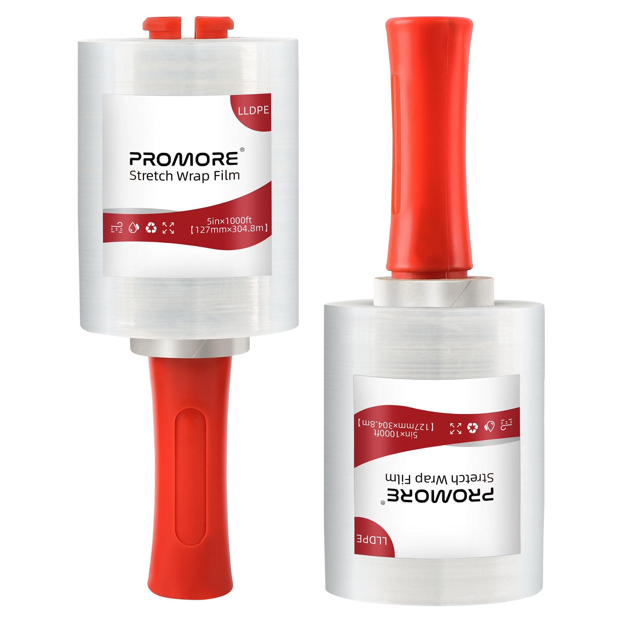 Clear Pallet Mini Stretch Wrap 2PACK 127mm x 305m x 20mu Strong Handy Kit with Rolling Handle Heavy Duty Plastic Wrap for Moving Packing Shrink