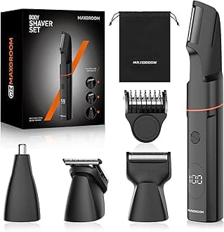 Manscape Body Hair Trimmer for Men, Waterproof Pubic, Groin & Ball Shaver, No-Nick Mens Electric Grooming Kit with LED Display, USB Rechargeable, Adjustable Guide Comb