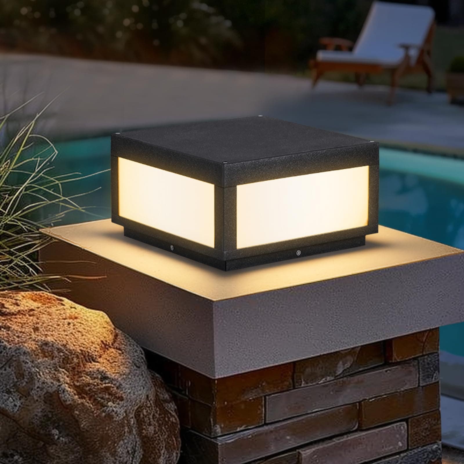 Outdoor Modern Post Light,11.8" Hard Wired Column Caps Lamp Grey Square Post Pillar Lights Waterproof 3000K Luxury LED Lighting with E26 Bulb for Patio Garden Decoration