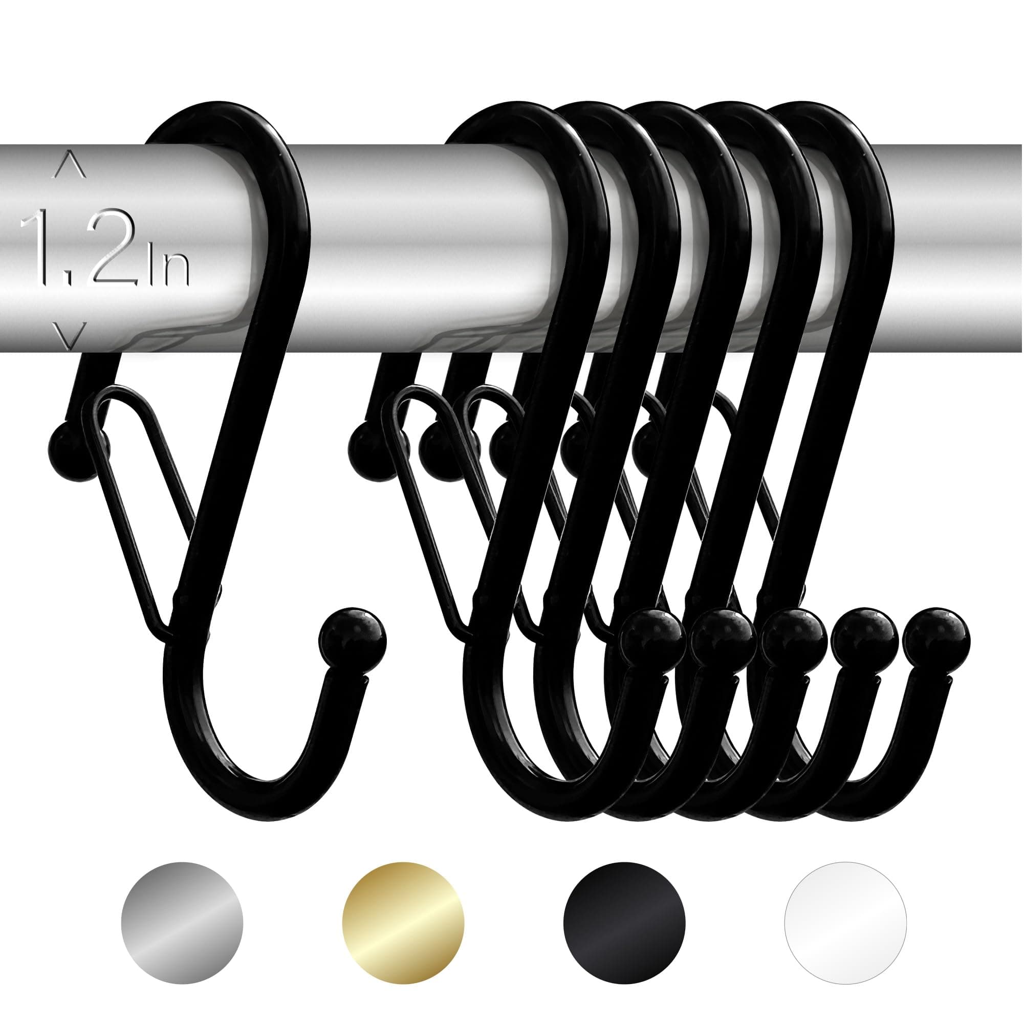 Blau Marité6 S-Shaped Hooks with Anti-Fall System. Royal Model. Helps organise The Home. (4in Long (Diameter Rod<1.2in), Black)