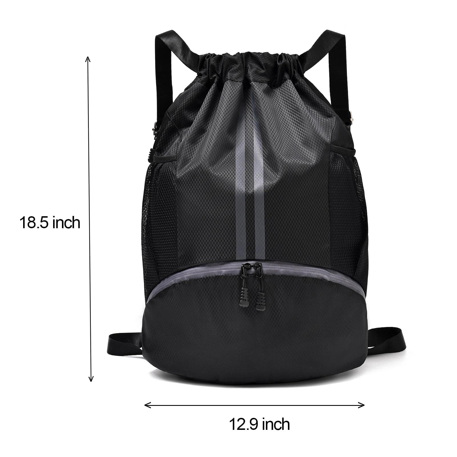 Drawstring Gym Bag for Men, Waterproof Drawstring Backpack for Women, Swim with Shoes Compartment, Pull String Sport Bag for Soccer and Basketball. (Blue)