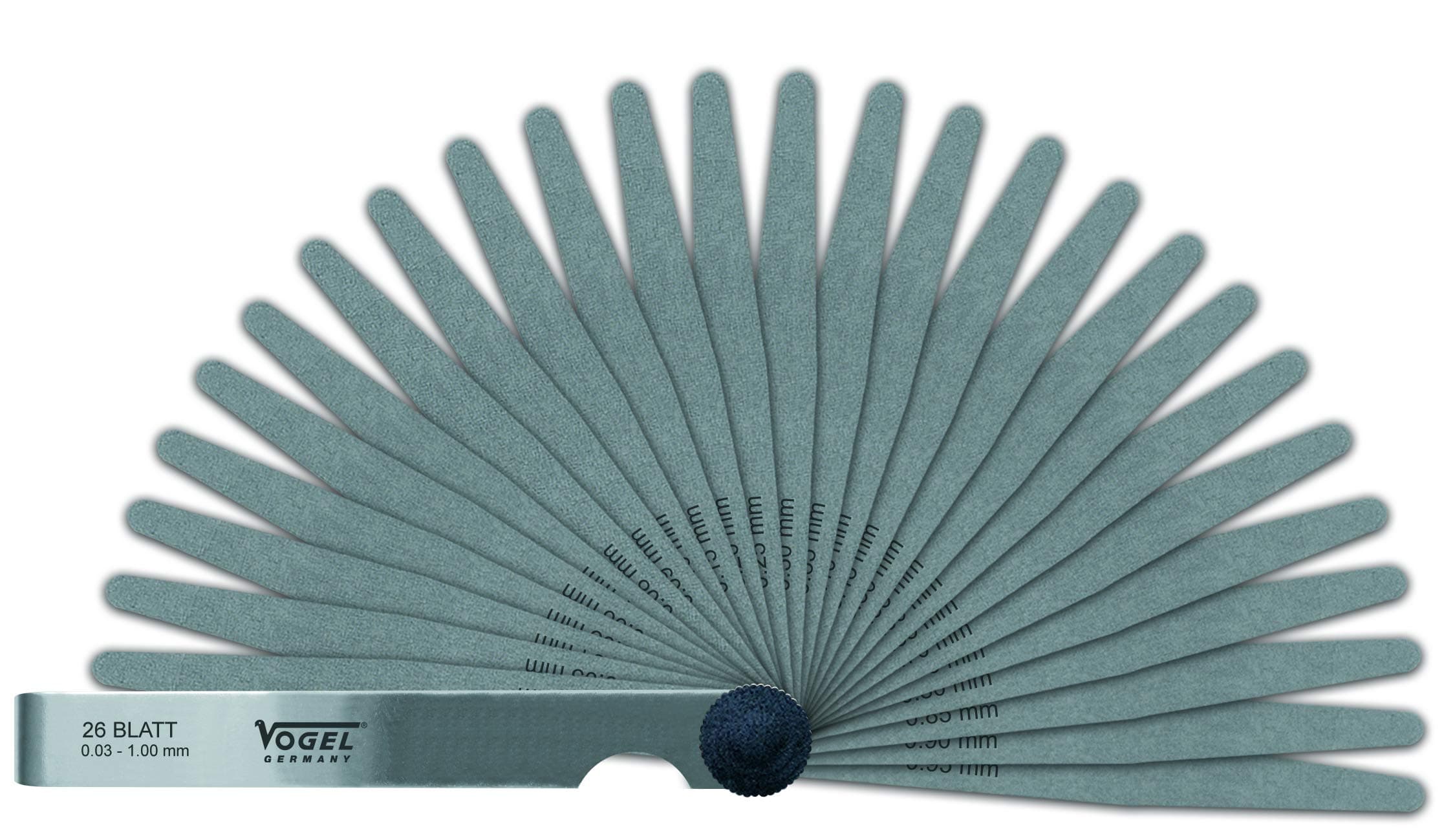 Vogel Germany Feeler Gauge Set (21 Sheets, Measuring Range: 0.05-2.00 mm, Made of Hardened Spring Steel, conical Blade Shape, 100 mm Long) 411009