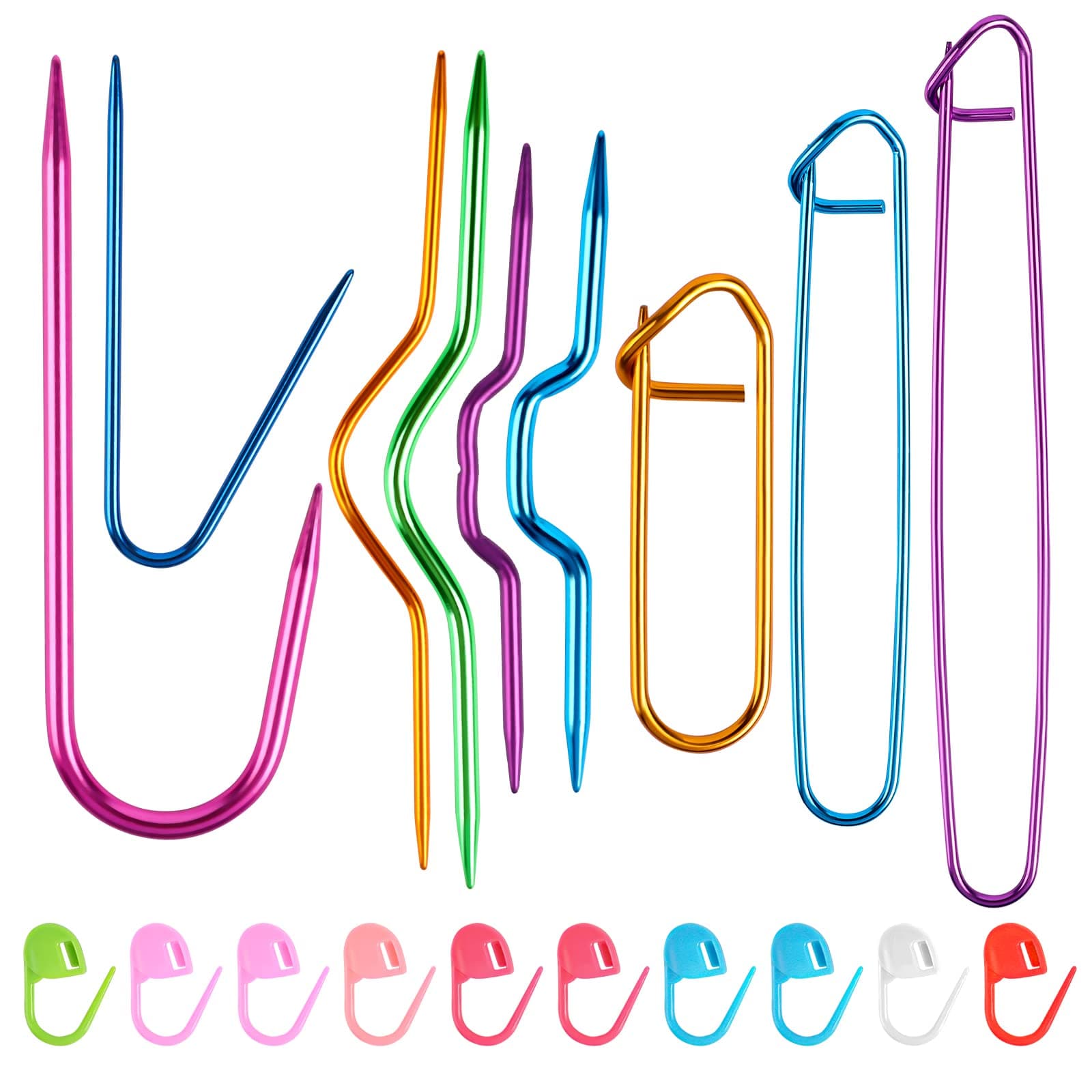 19 Pcs Cable Stitch Holders, Mixed Color Aluminum Cable Needles Stitch Holders, Cable Needles for Knitting, Cable Knitting Needles with Knitting Stitch Markers for Yarn Sewing Knitting