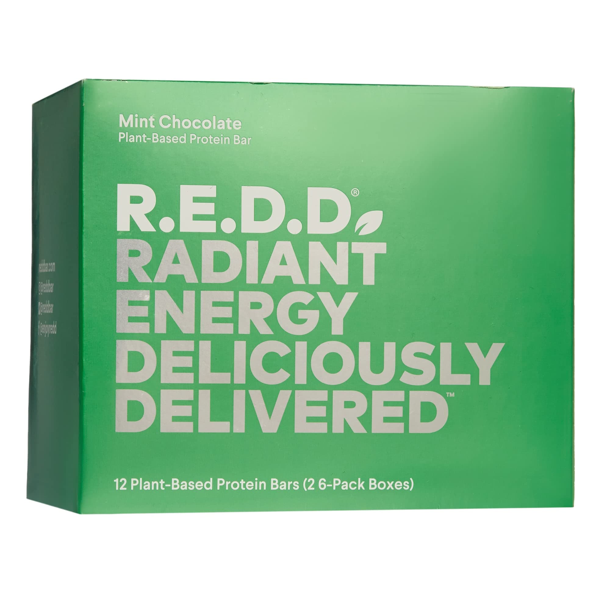 R.E.D.D. Bar, Mint Chocolate Vegan Protein Bar, Low Sugar, Gluten Free, High Fiber, Adaptogens and Superfoods, 12 Bars