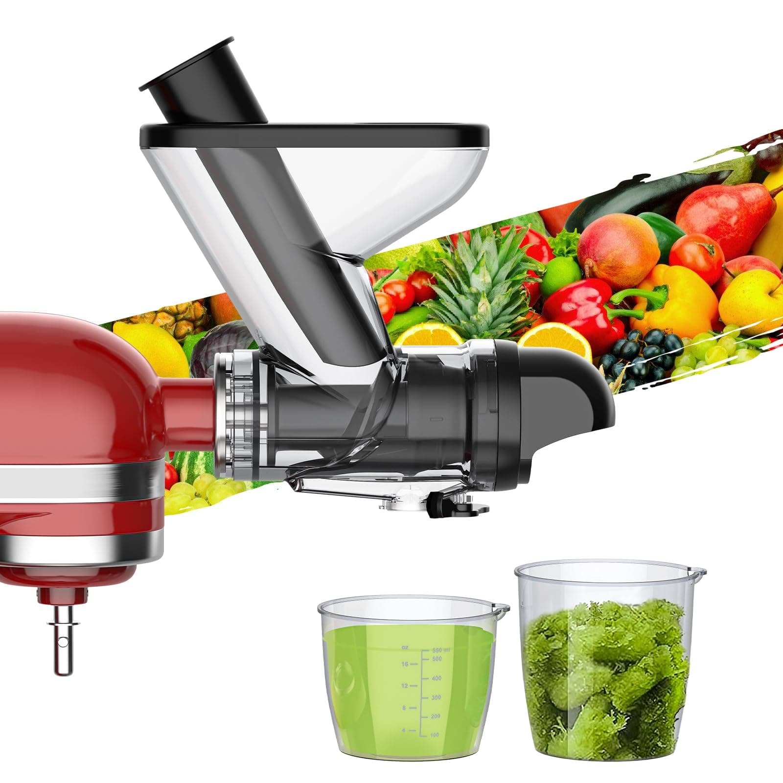 Masticating Juicer Attachment for KitchenAid Stand Mixer, Cold Pressed Juicer Machine, Slow Masticating with Dual Feed Chute, Bladeless Design, Max Nutrient Retention, Easy Clean by InnoMoon