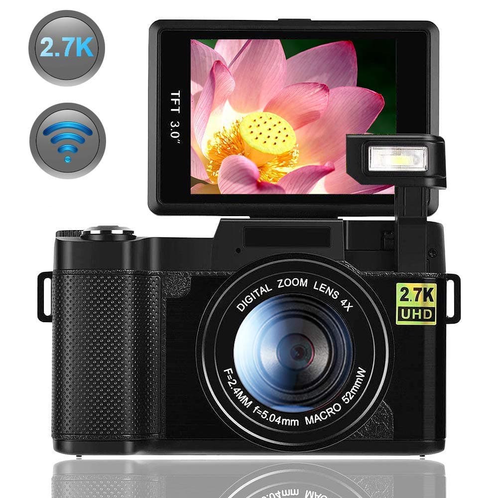 Digital Camera,Vlogging Camera for YouTube 2.7K 24.0MP Ultra HD WiFi Camera 3.0 Inch 180 Degree Rotation Flip Screen (Black)