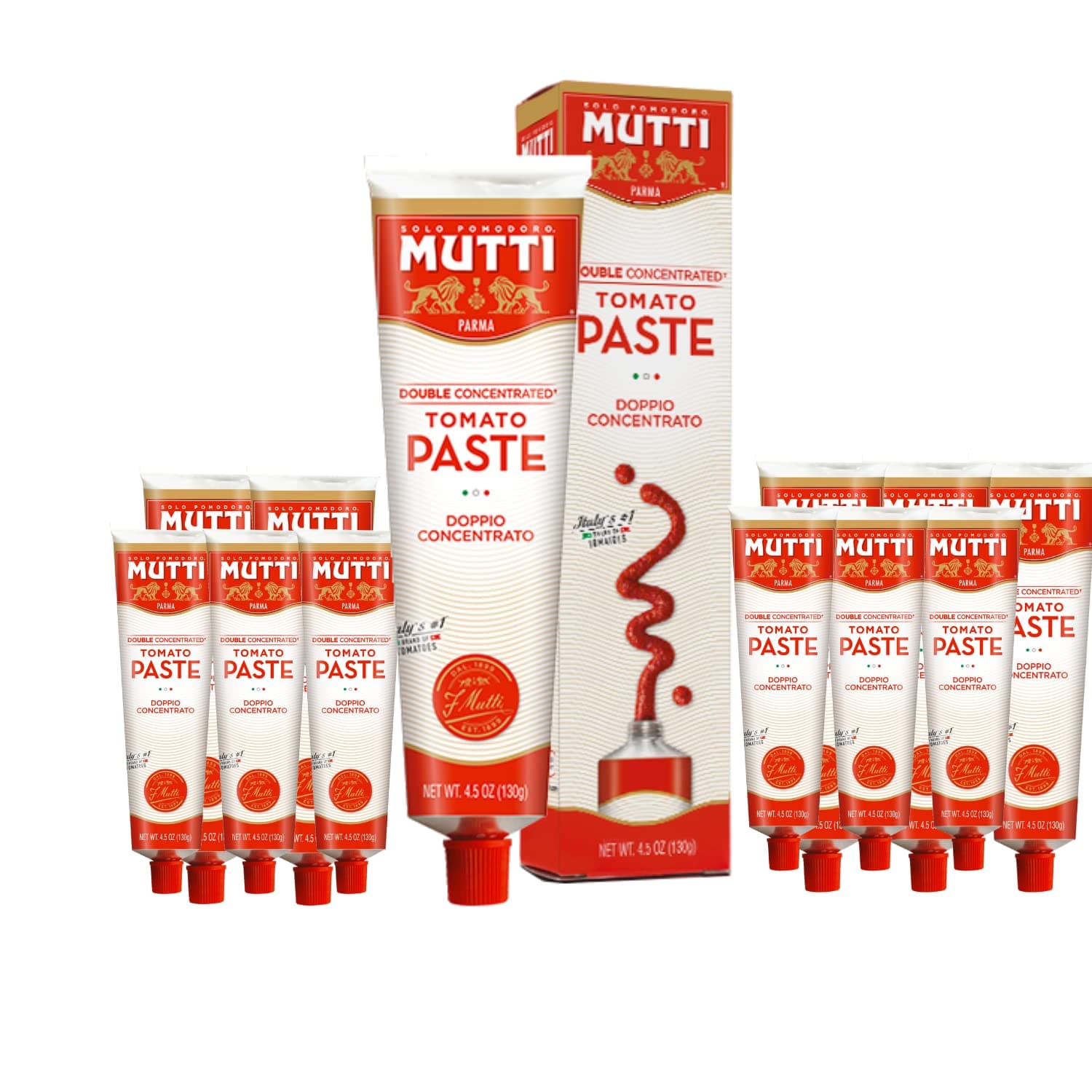 Mutti Double Concentrated Tomato Paste (Doppio Concentrato), 4.5 oz. Tube | 12 Pack | Italy’s #1 Brand of Tomatoes | Tube Tomato Paste | Vegan Friendly & Gluten Free | No Additives or Preservatives