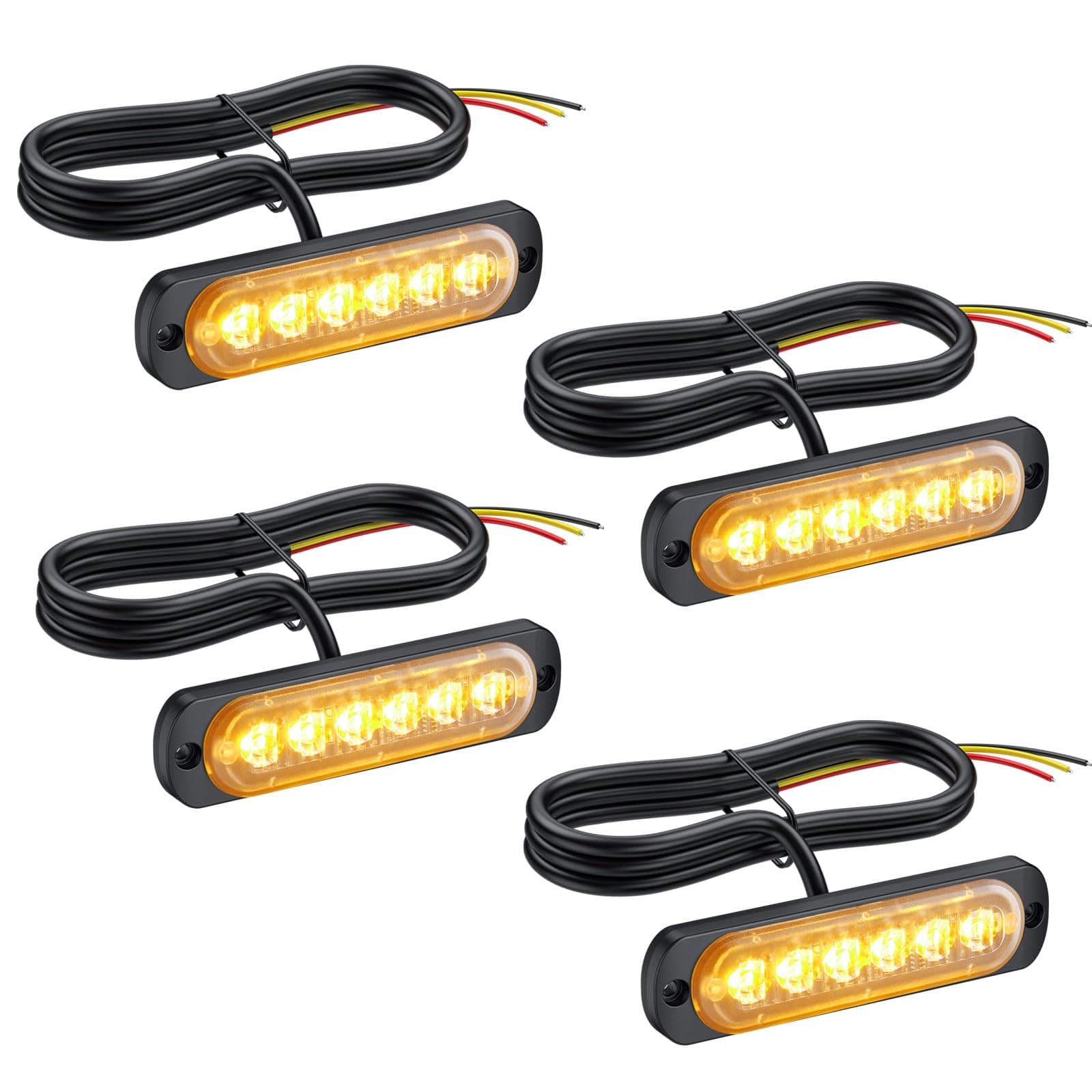 4PCS 6LEDs Strobe Flashing Lights - Beacon Lights with 18 Flash Modes IP65 Waterproof Emergency Warning Strobe Light for 12V / 24V Car Vehicle Trucks Boat Vehicles