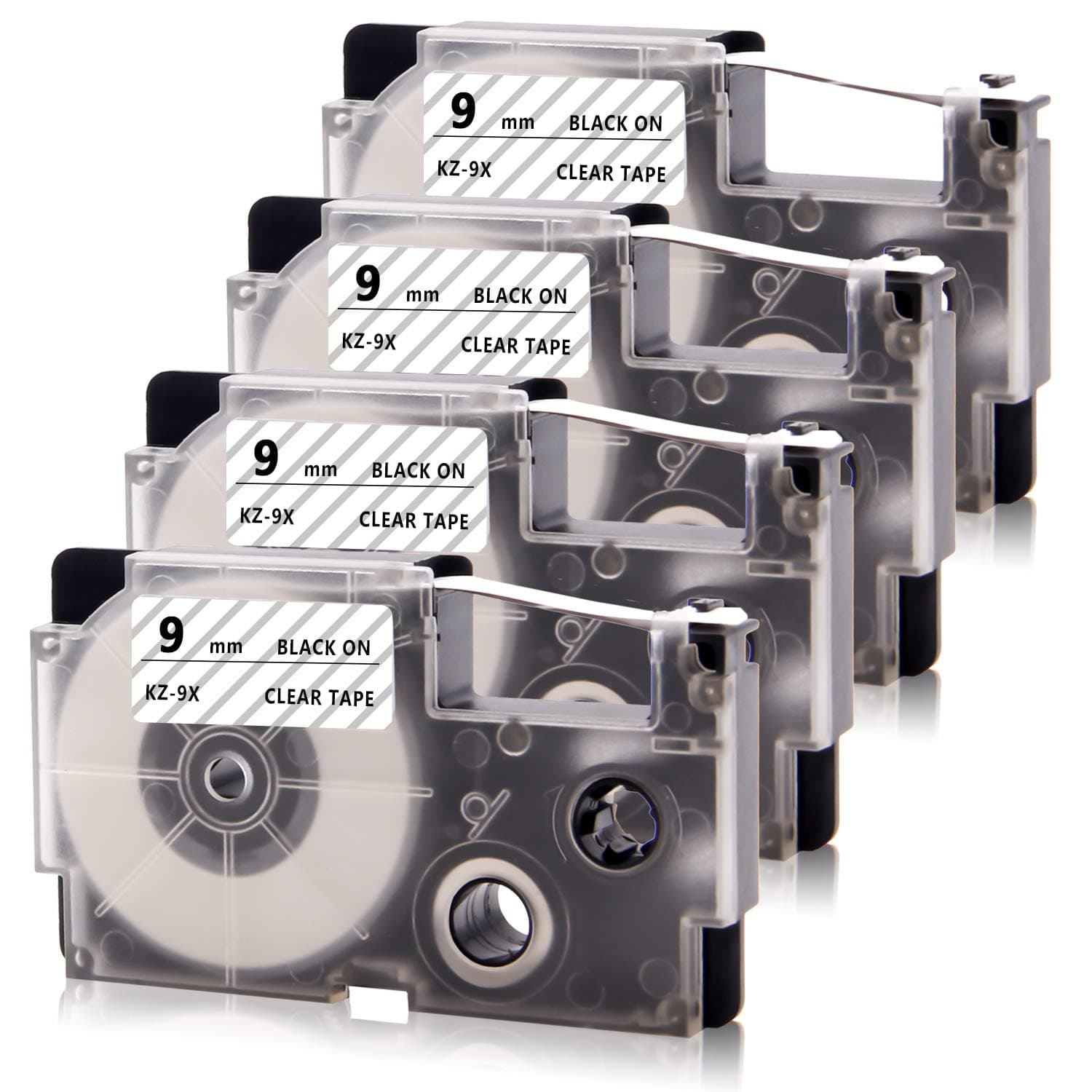 Absonic 4-Pack Compatible for Casio XR-9X XR-9X2S XR9X XR9X2S 9mm 0.35" Black on Clear Label Tape for KL-60 KL-100 KL-120 KL-430 KL-750 KL-780 KL-820 Label Maker, 3/8" x 26'