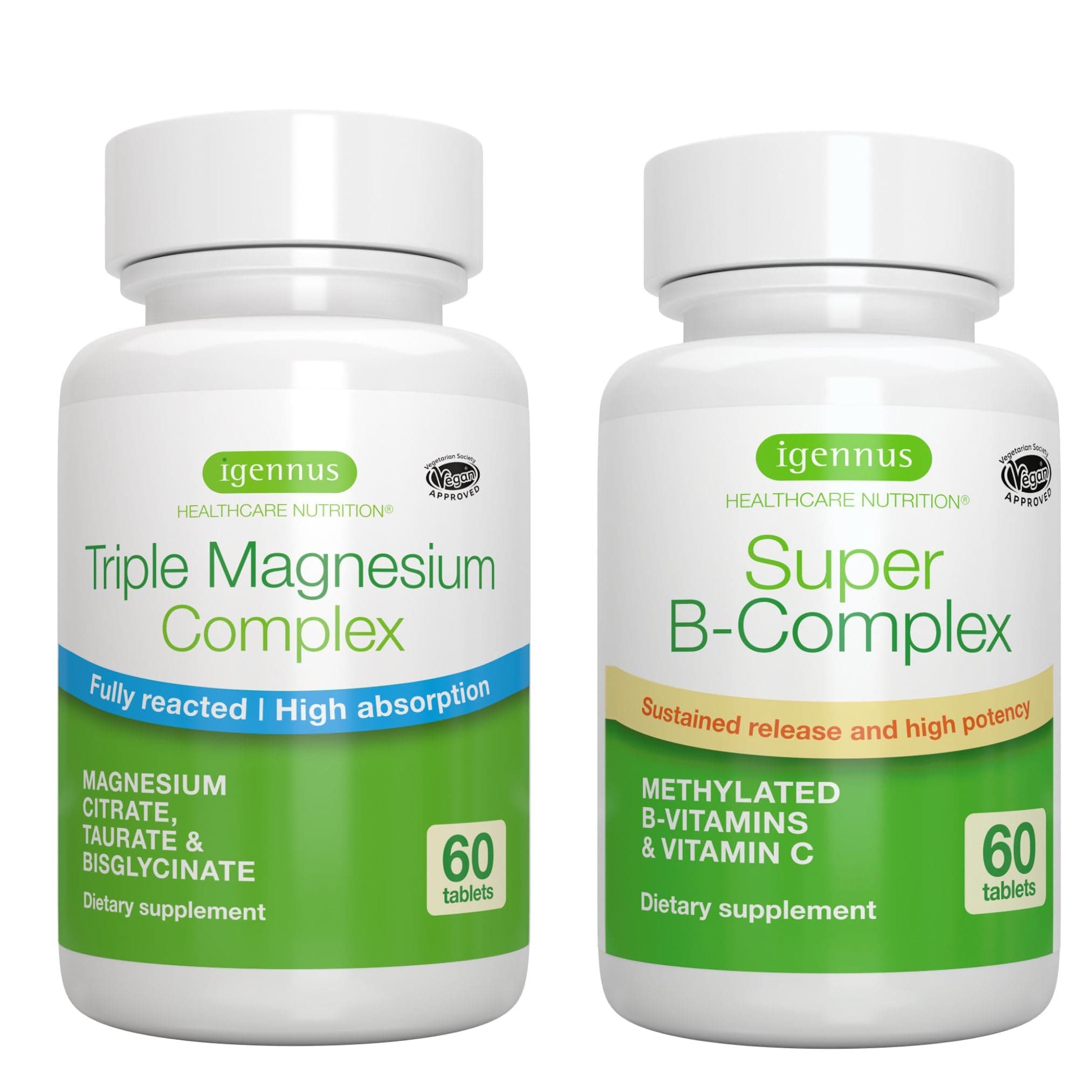 Super B Complex & Triple Magnesium Complex, High Absorption Vegan Bundle, by Igennus