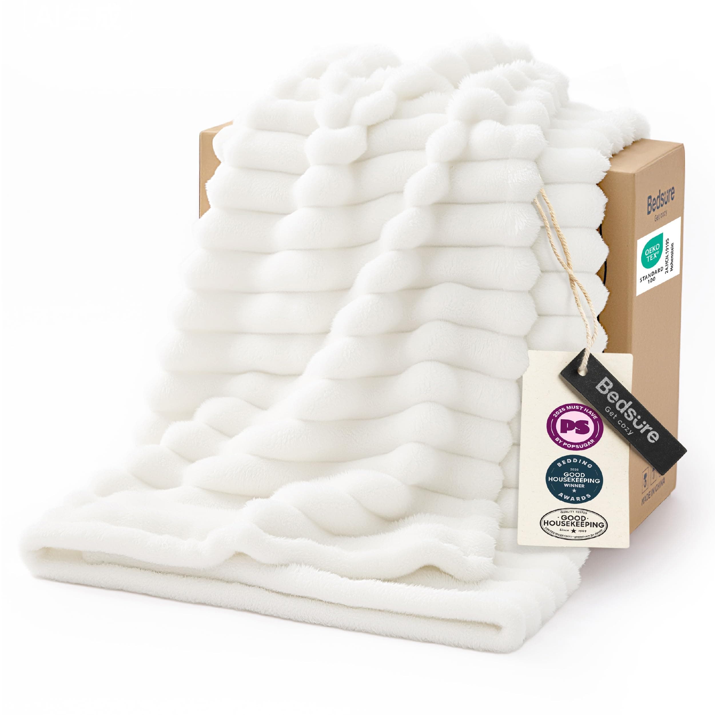 Bedsure GentleSoft White Throw Blanket for Couch - Cozy Soft Blankets for Women, Cute Small Fleece Throws for Girls, House Bedroom Decor Aesthetic Gift for Women, Off White, 50x70 Inches